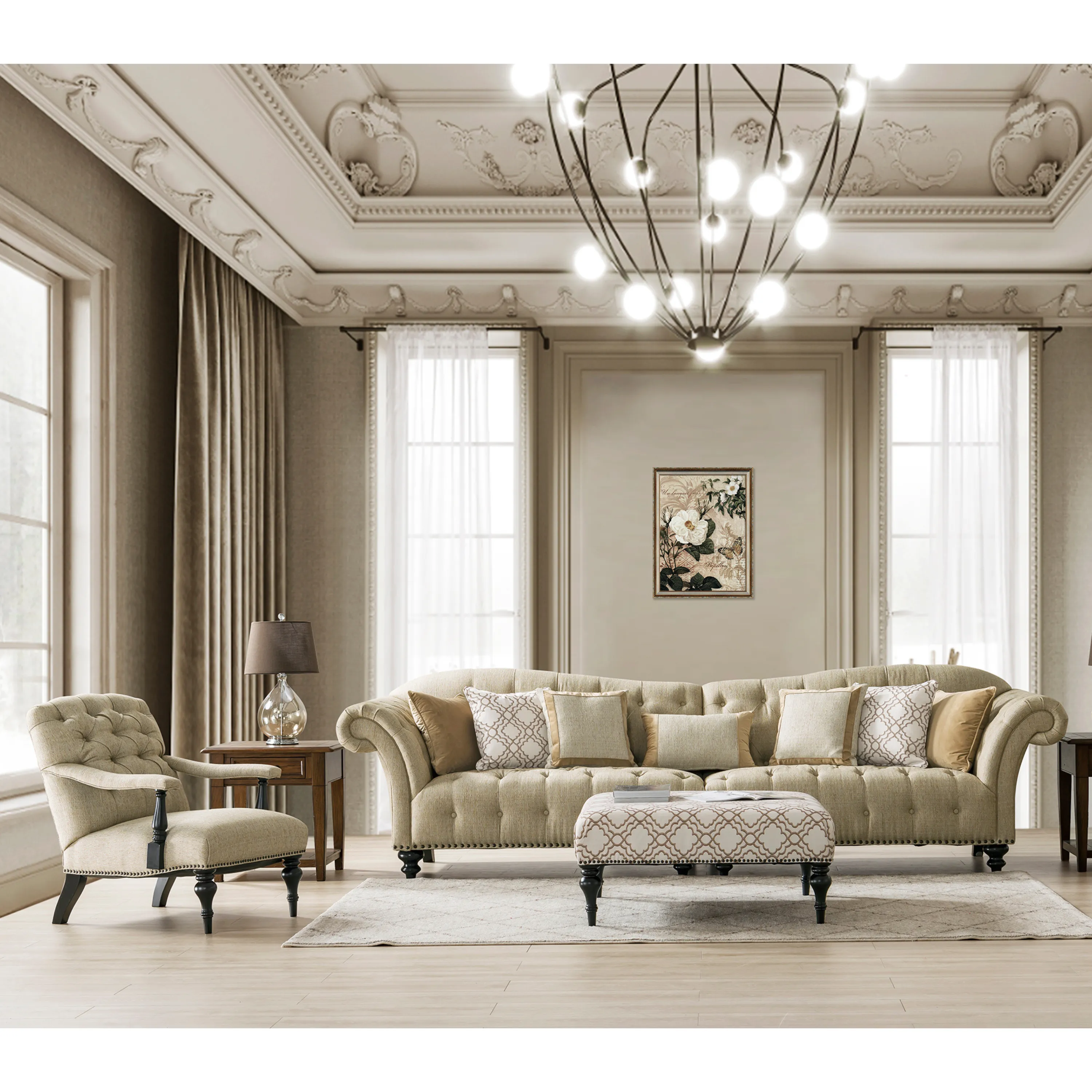 Classic Beige Living Room Set (Chair XXL Sofa)