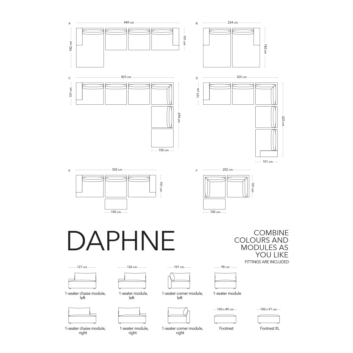 Daphne Fabric 1 Seater Right Corner Modular Sofa