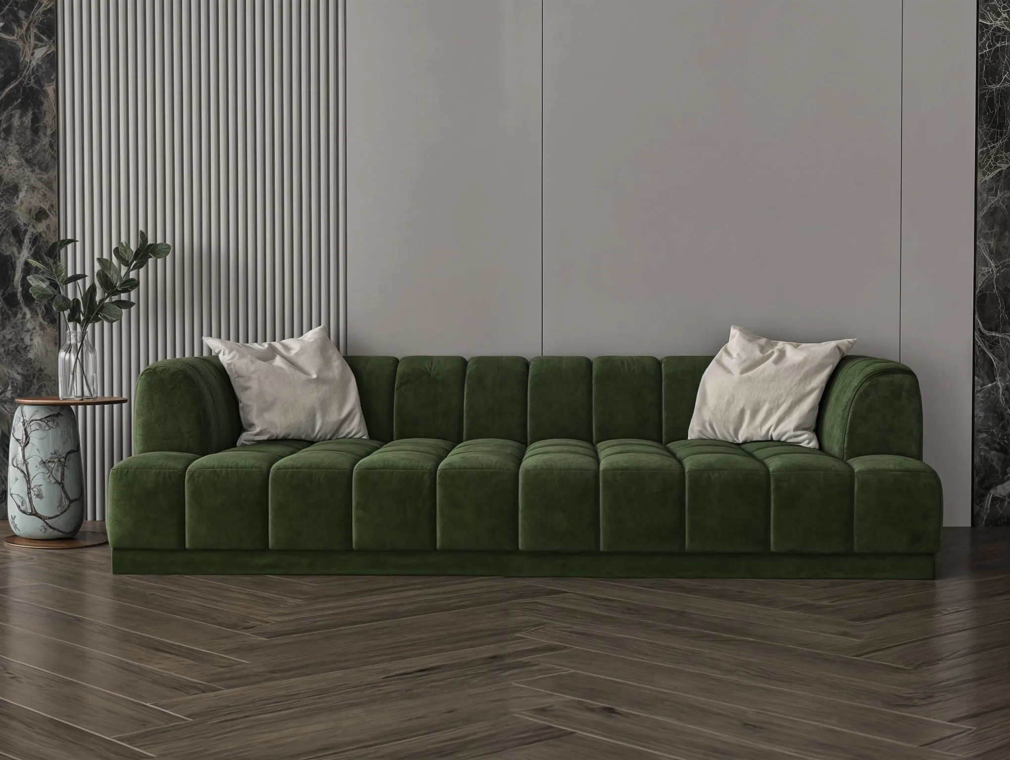 Dark green velvet sofa 225x85x37 cm