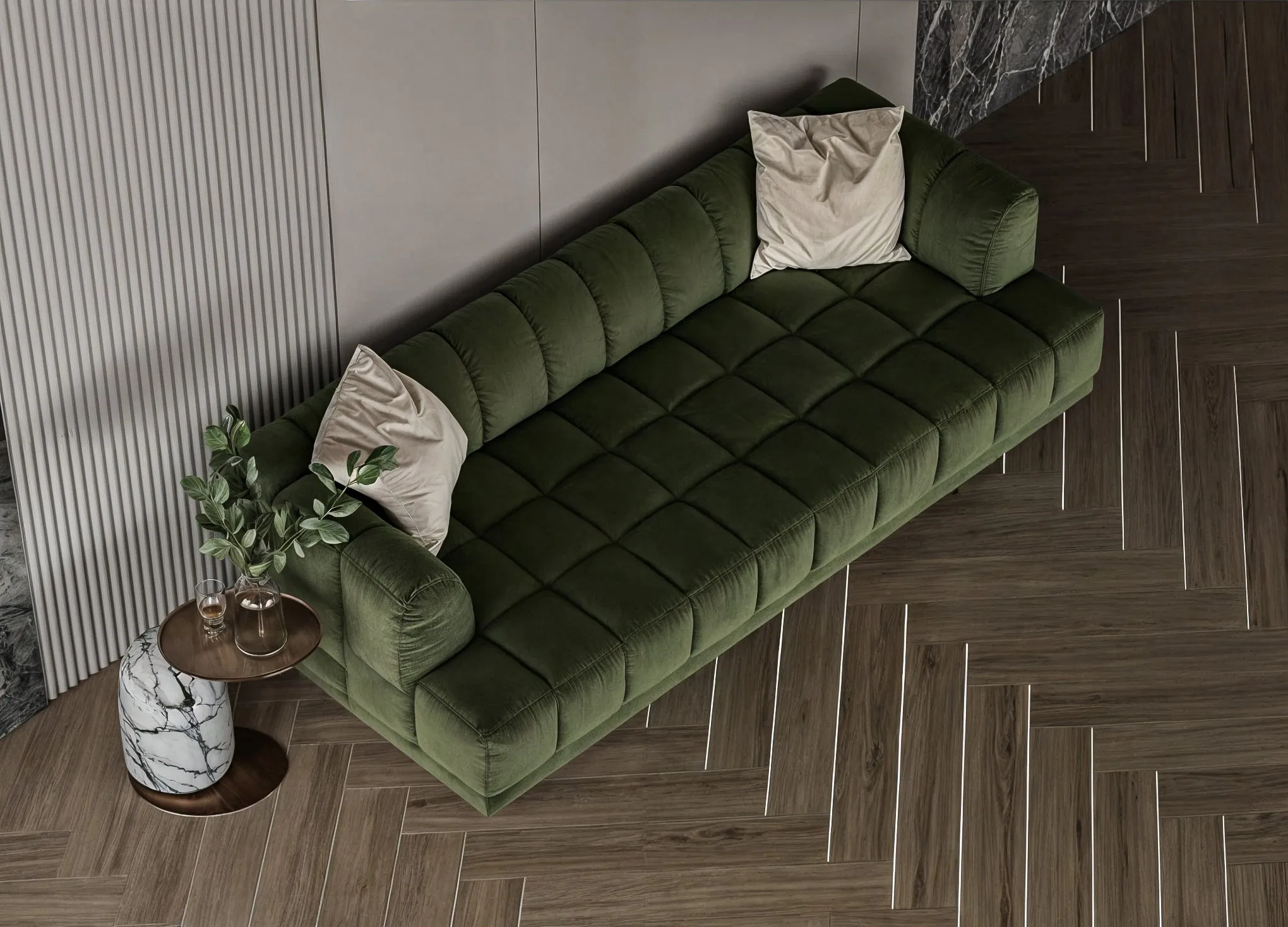 Dark green velvet sofa 225x85x37 cm