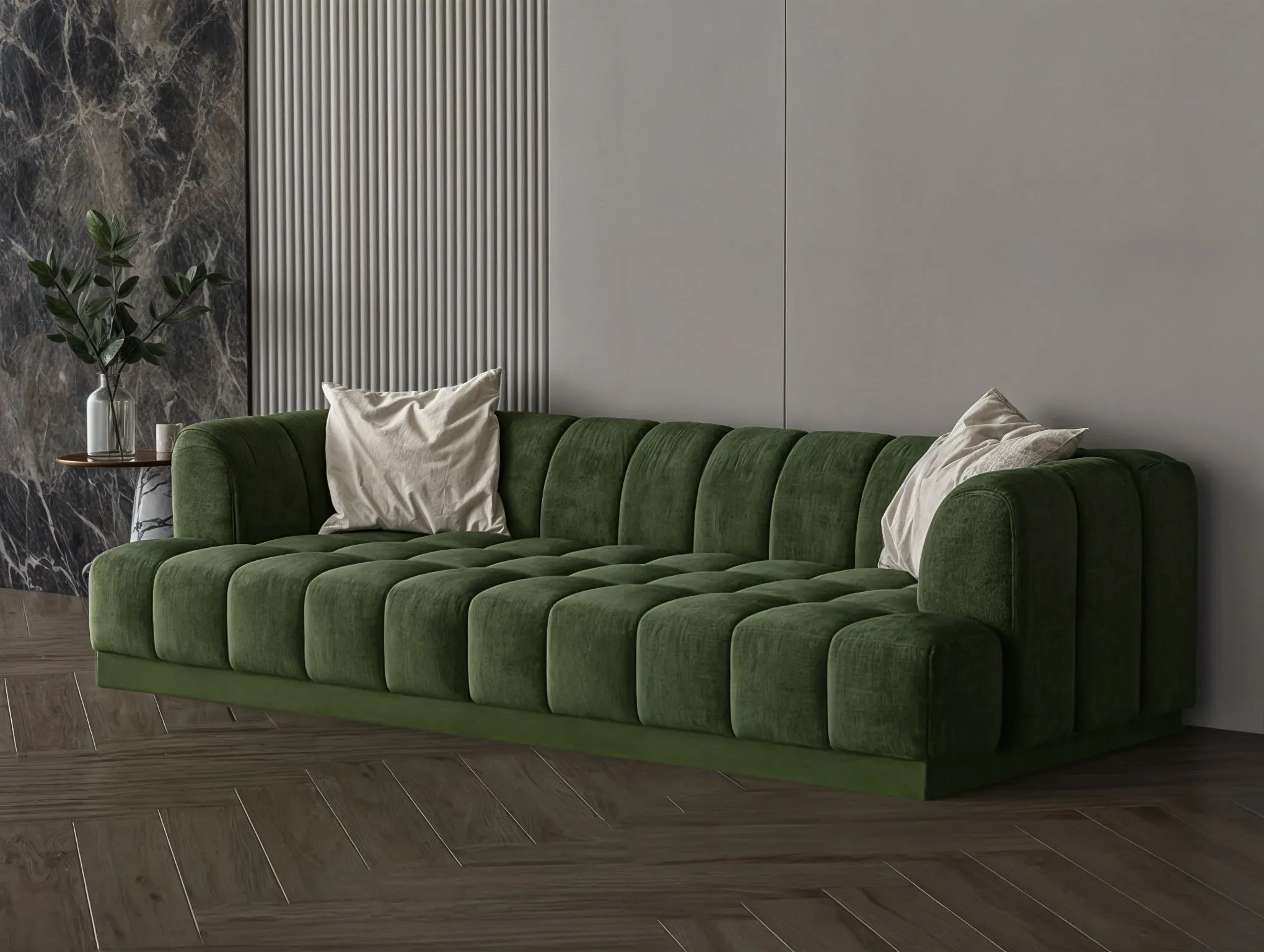Dark green velvet sofa 225x85x37 cm