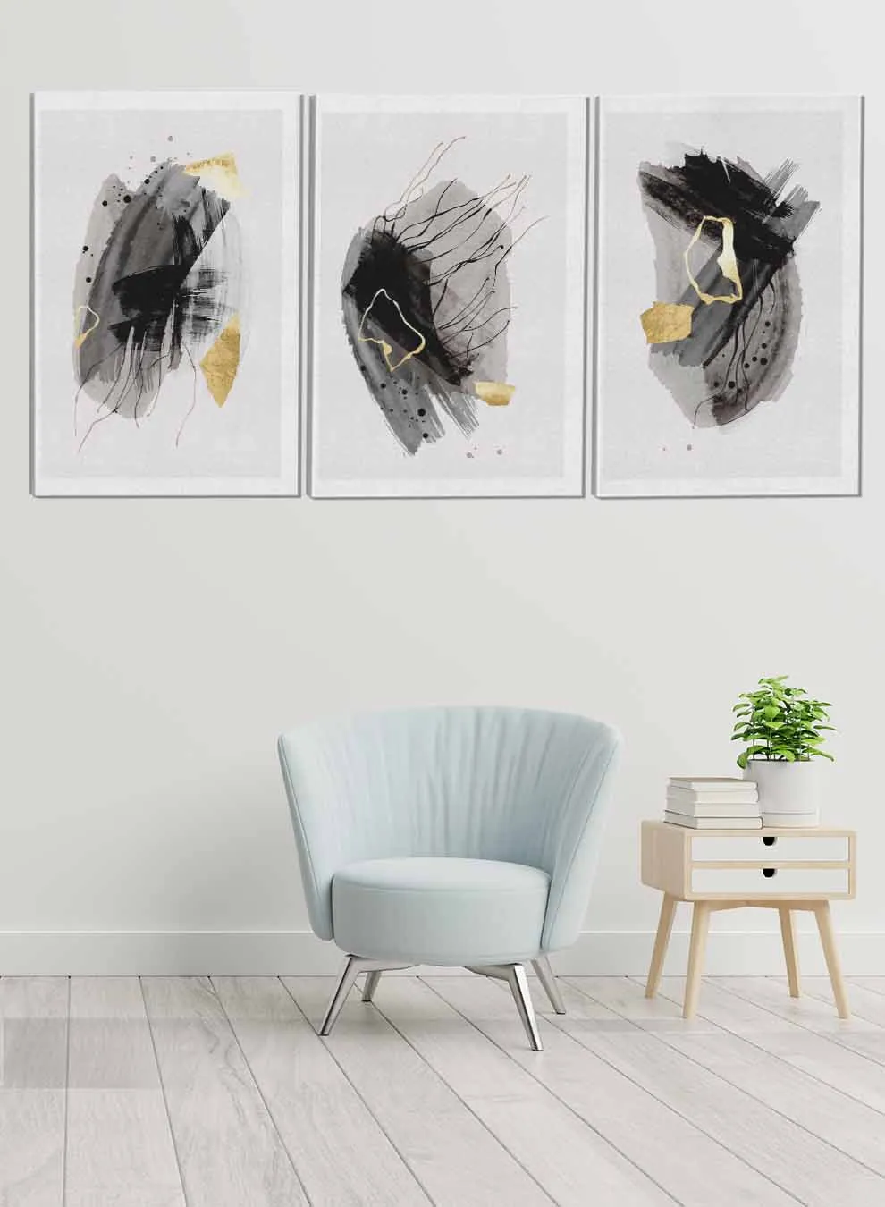 Dark Lines Abstract Paintings(set of 3)