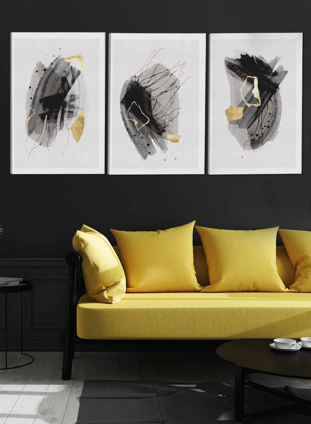 Dark Lines Abstract Paintings(set of 3)