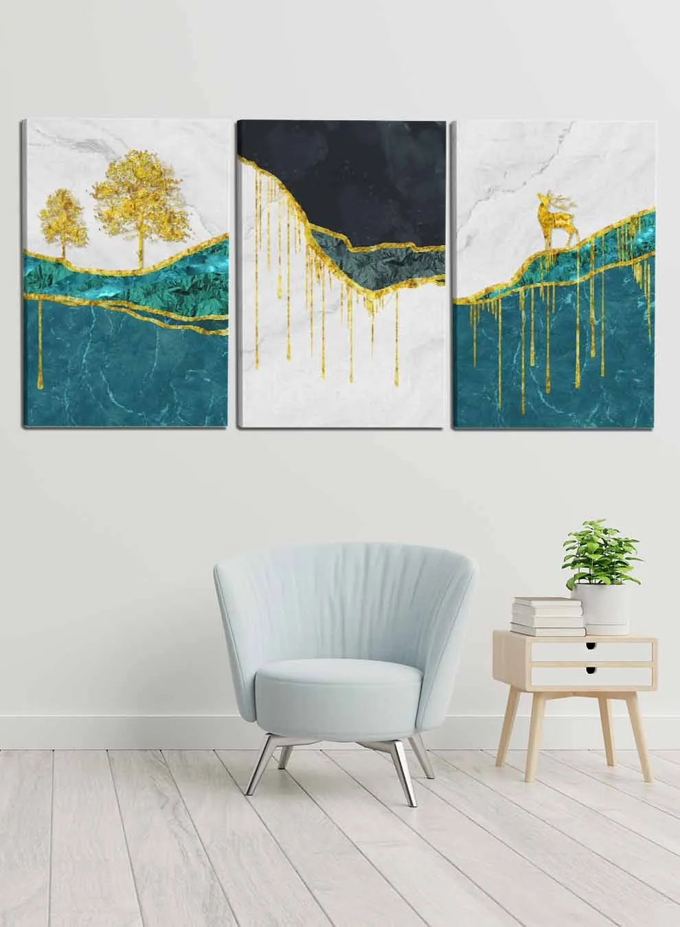 Deer Tree Mountains Paintings(set of 3)