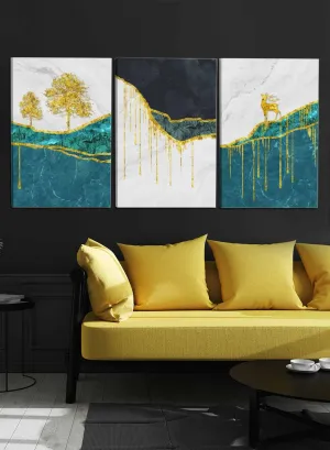 Deer Tree Mountains Paintings(set of 3)