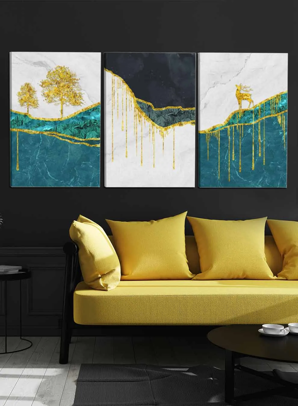 Deer Tree Mountains Paintings(set of 3)