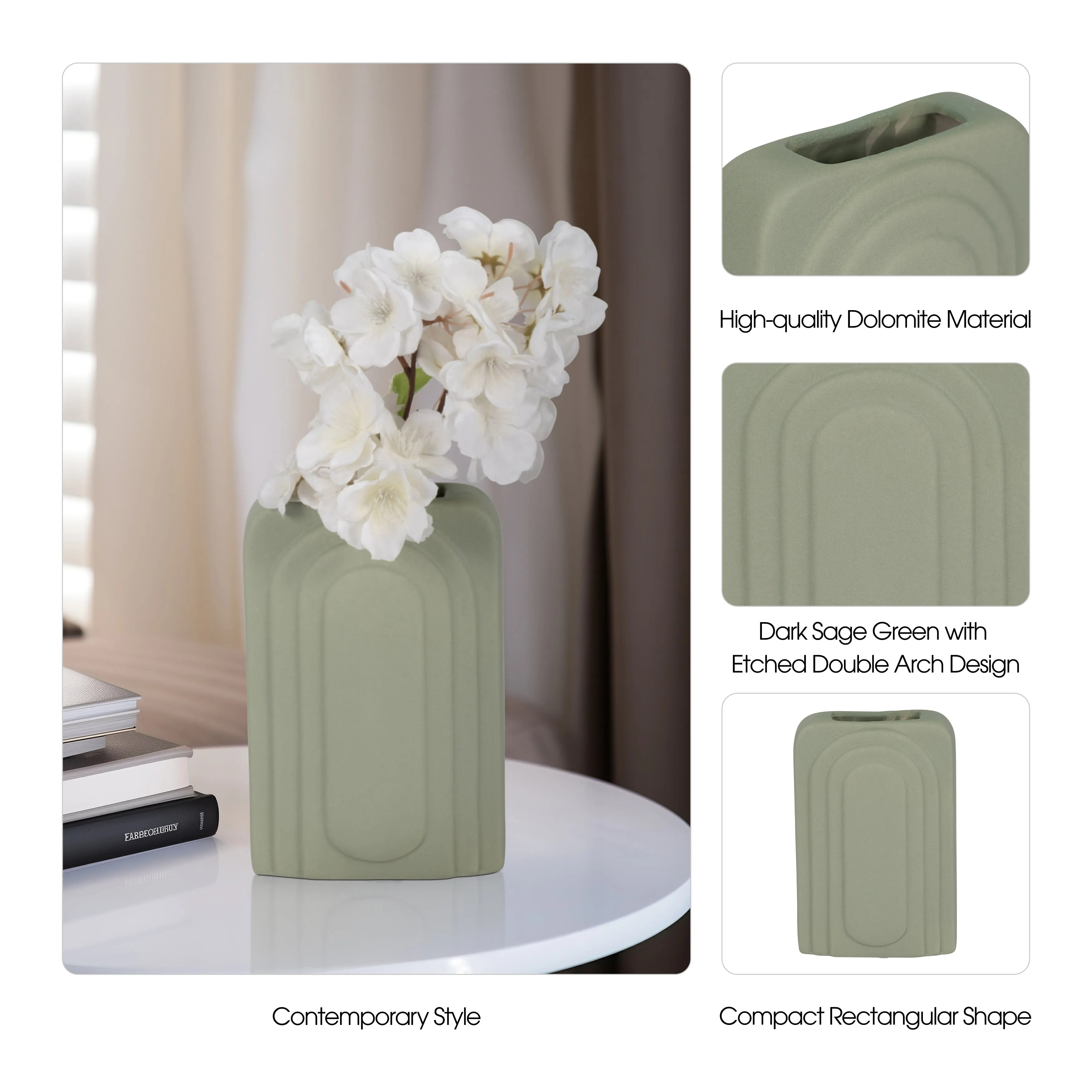 DOL, 7" RECTANGULAR VASE,DARK SAGE
