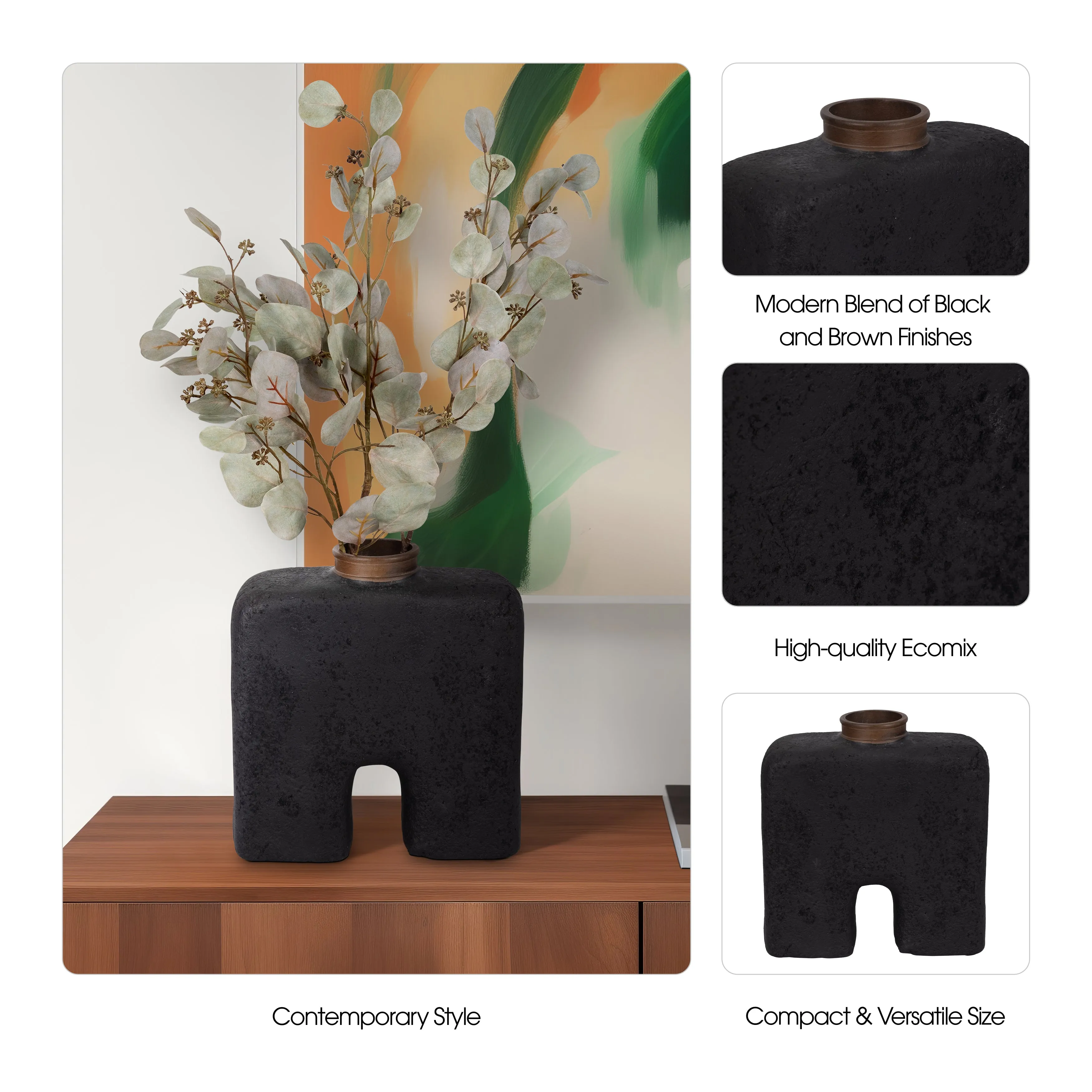 Ecomix, 13"H Abstract Vase, Black