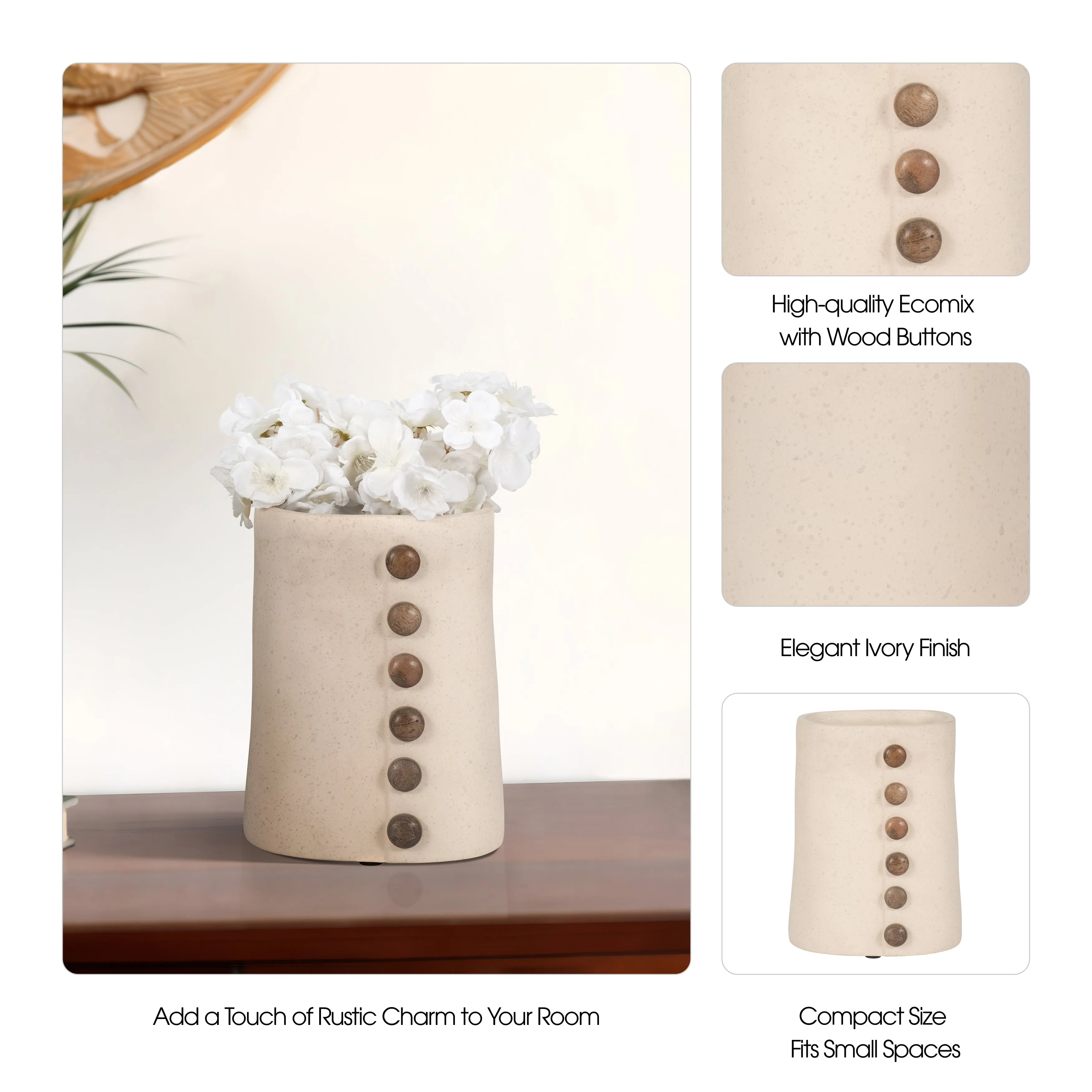 ECOMIX, 9" BUTTON VASE, IVORY