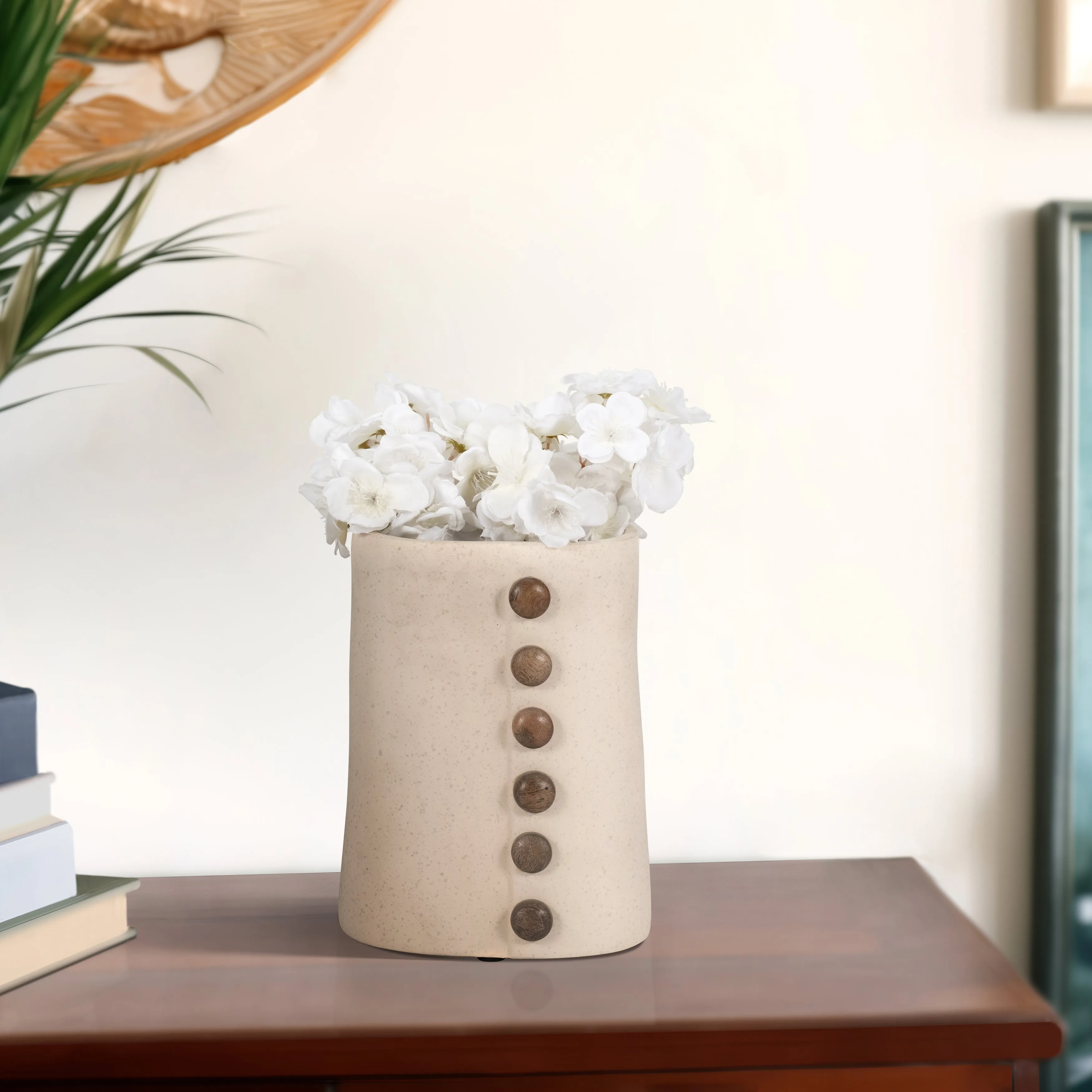 ECOMIX, 9" BUTTON VASE, IVORY