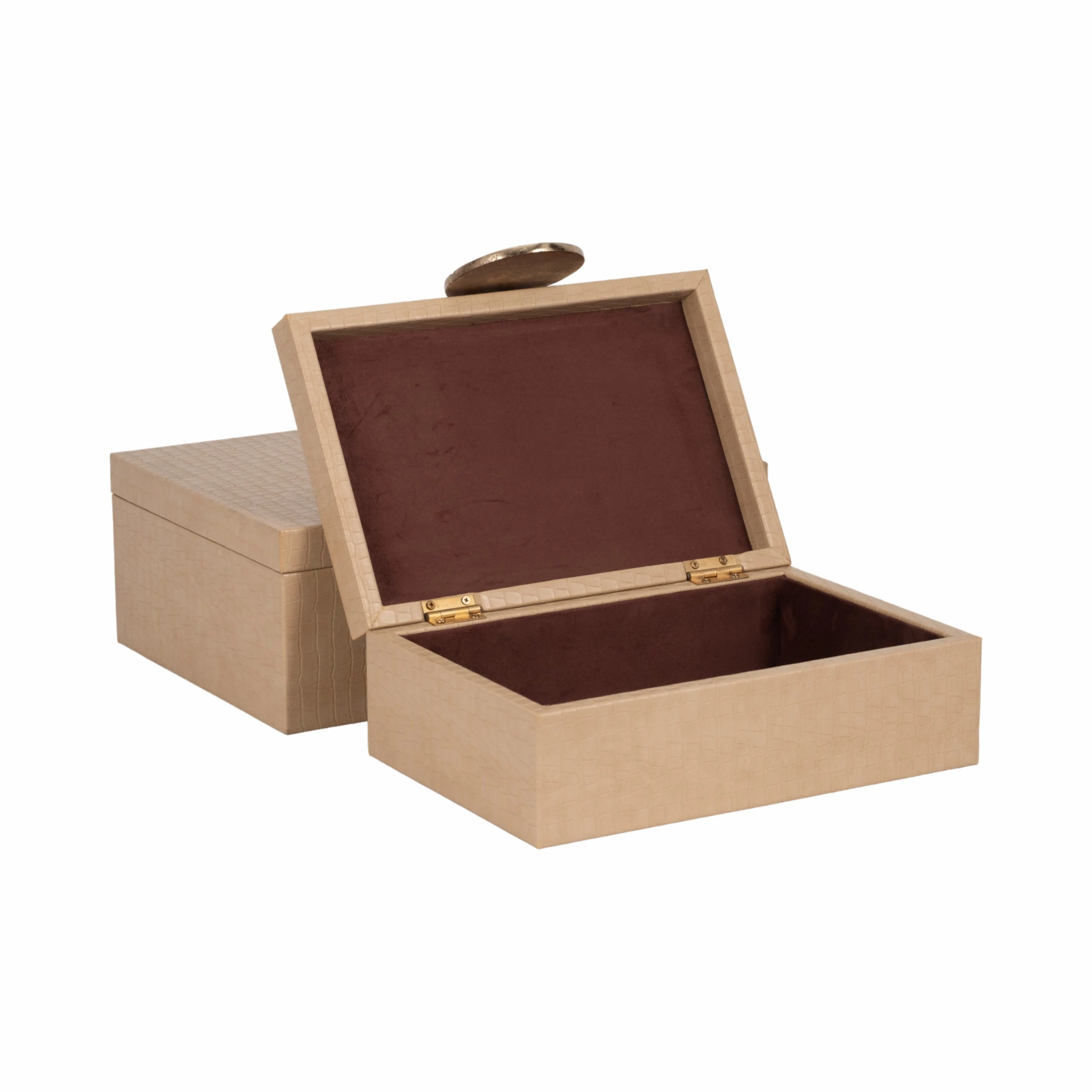 Faux Leather, S/2 12/14" Croc Boxes, Nude/gold