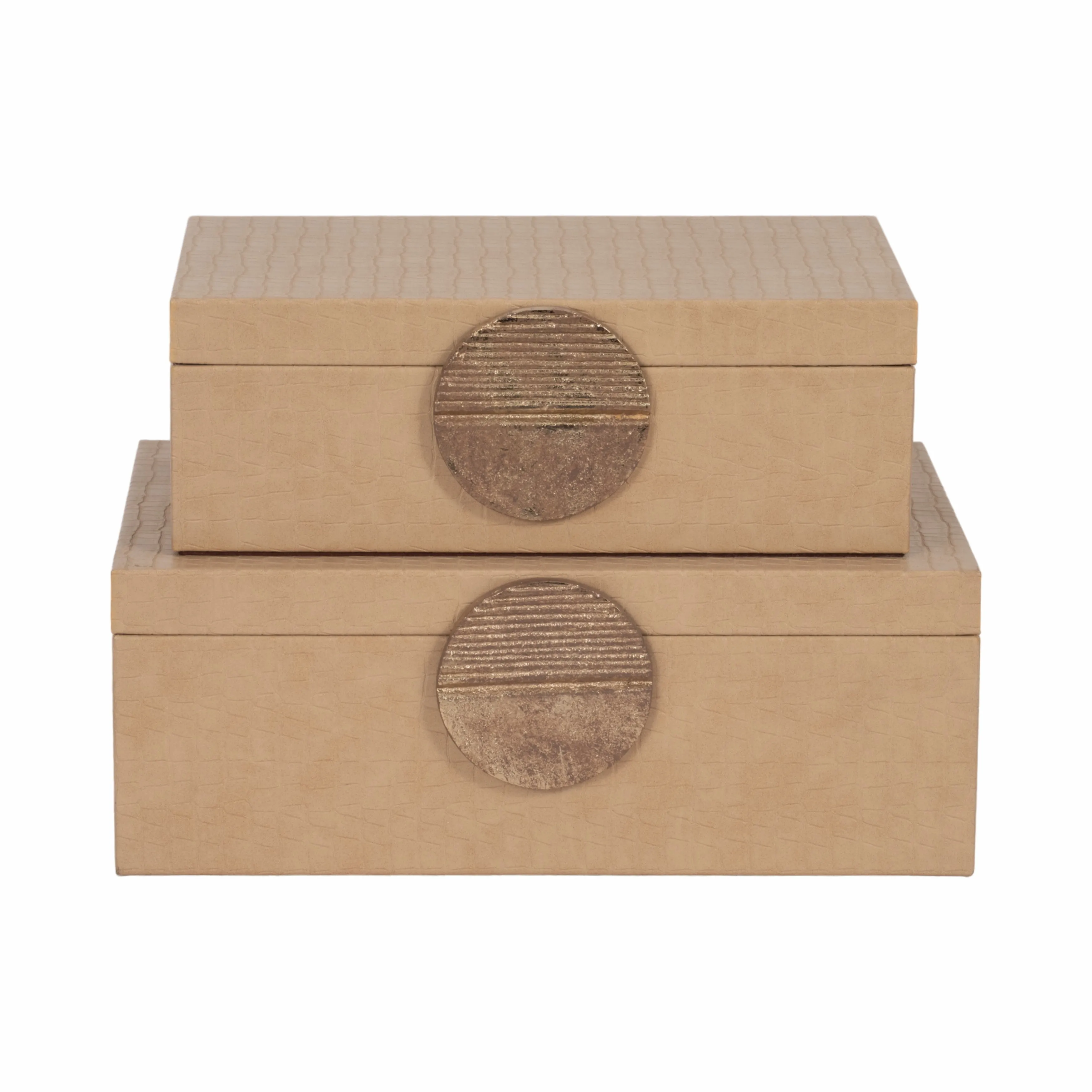 Faux Leather, S/2 12/14" Croc Boxes, Nude/gold