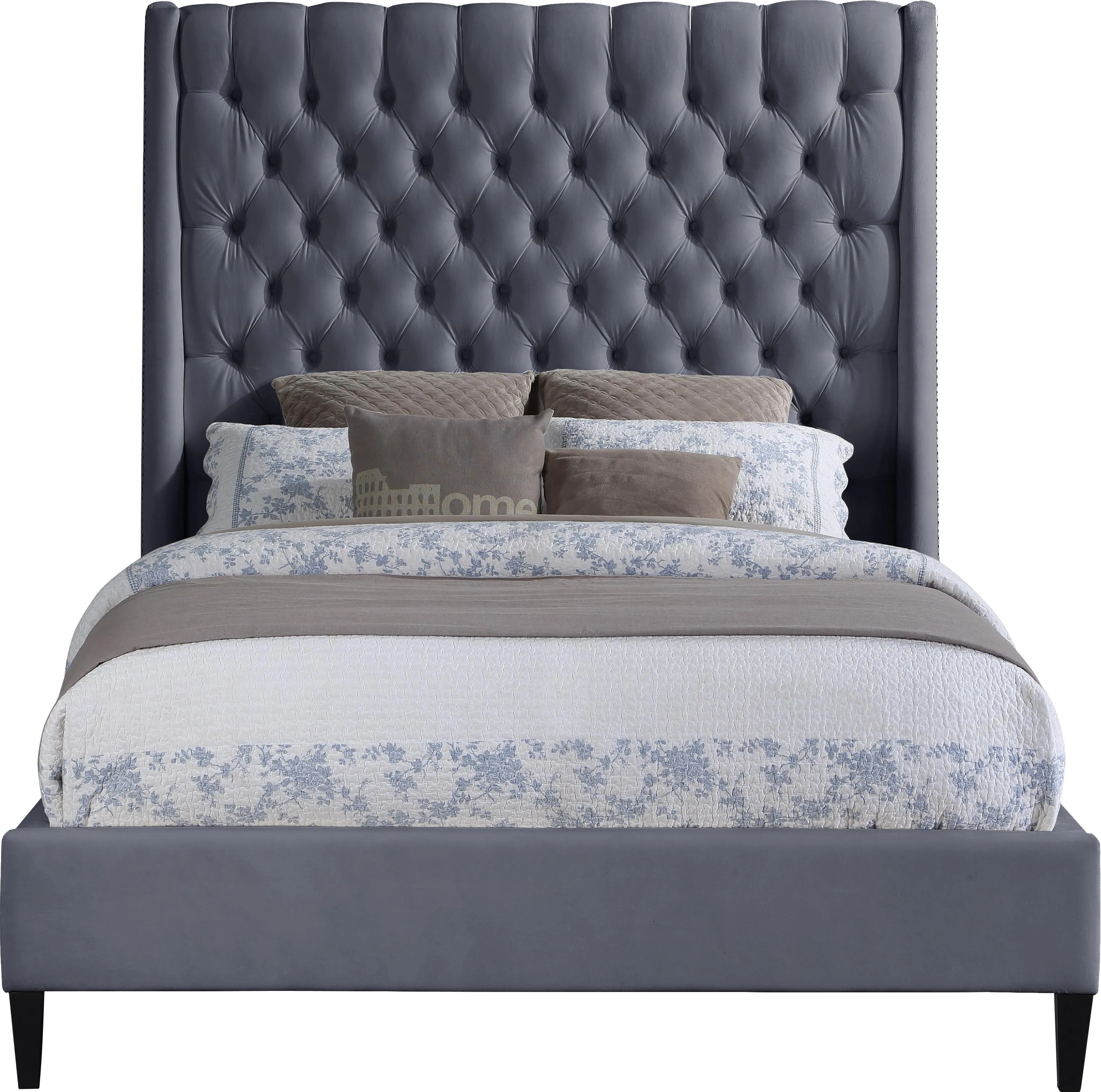 Fritz Grey Velvet Queen Bed
