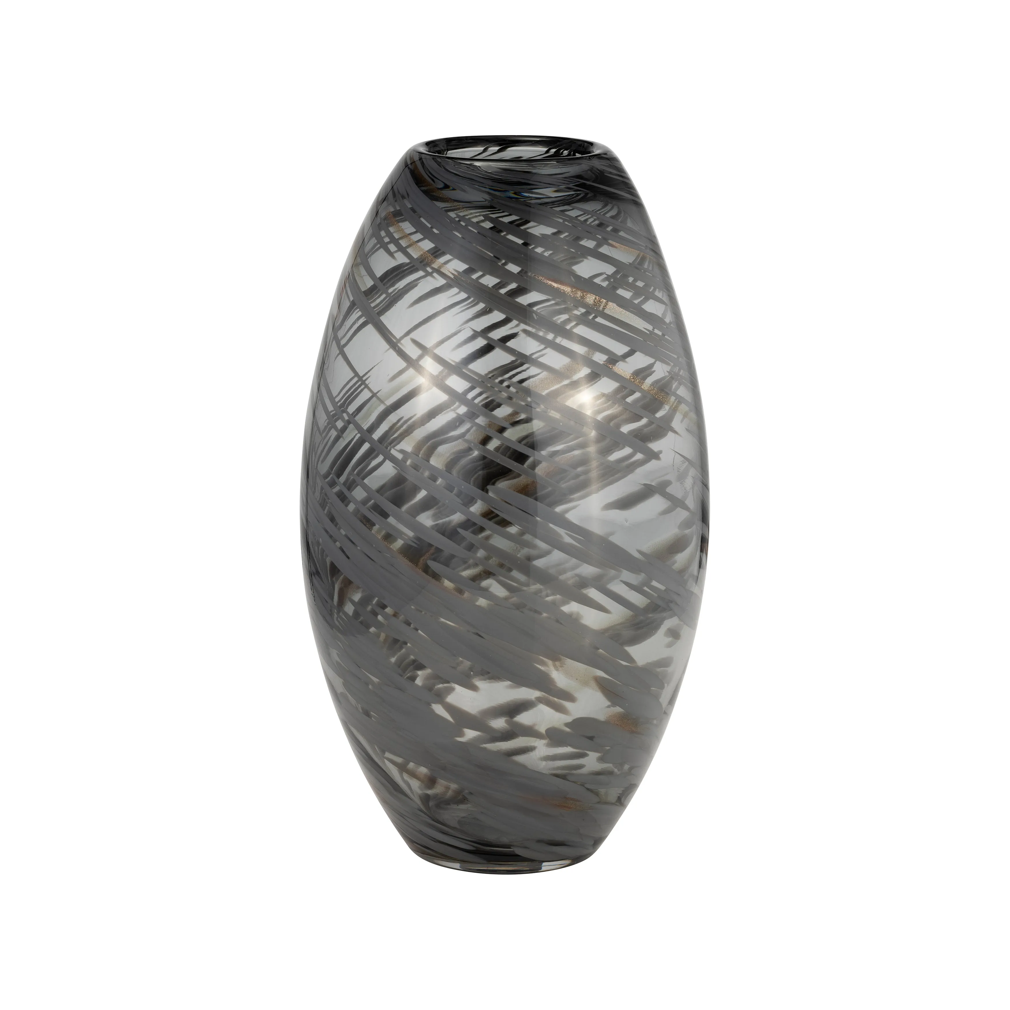 GLASS, 13"H SWIRL VASE, BLACK