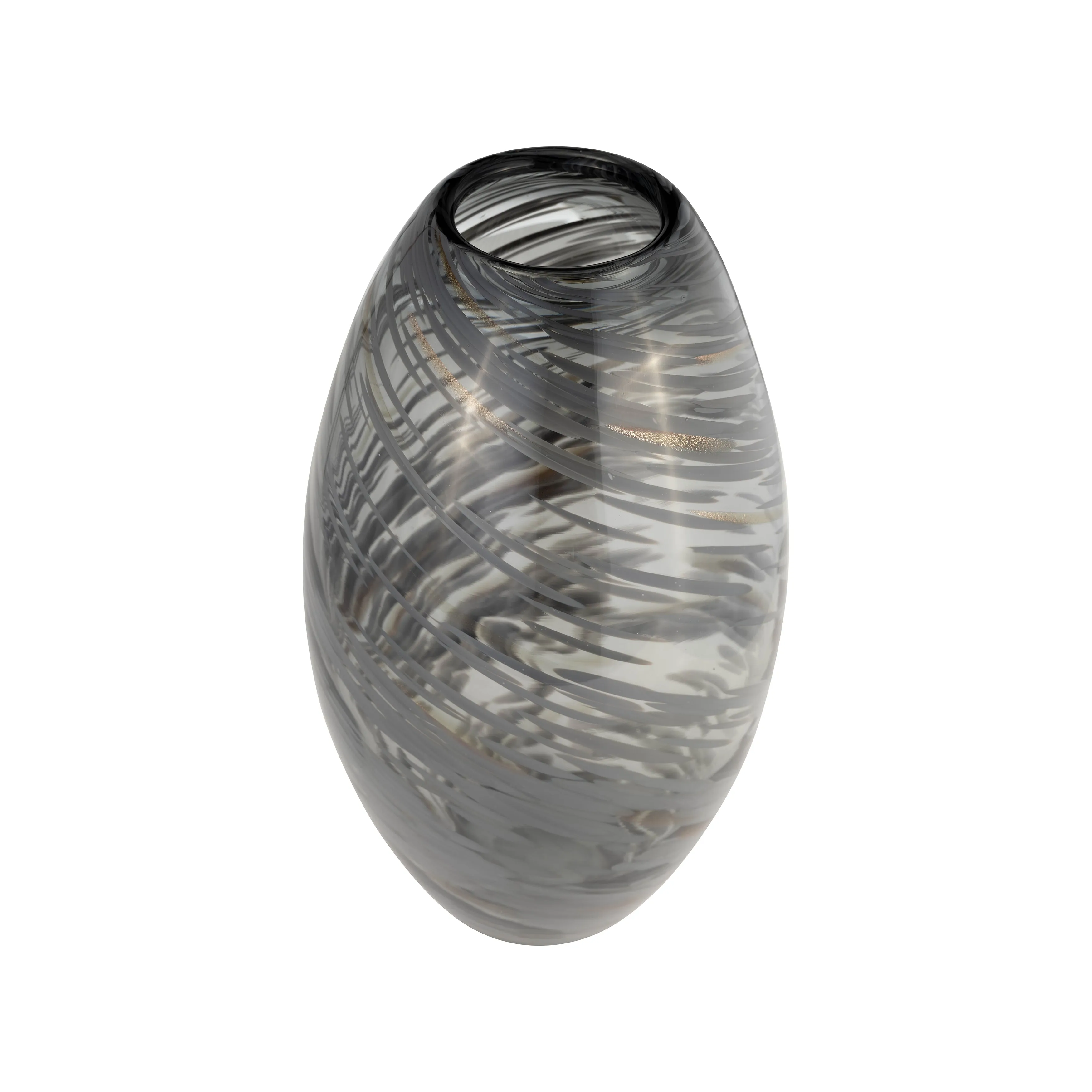GLASS, 13"H SWIRL VASE, BLACK