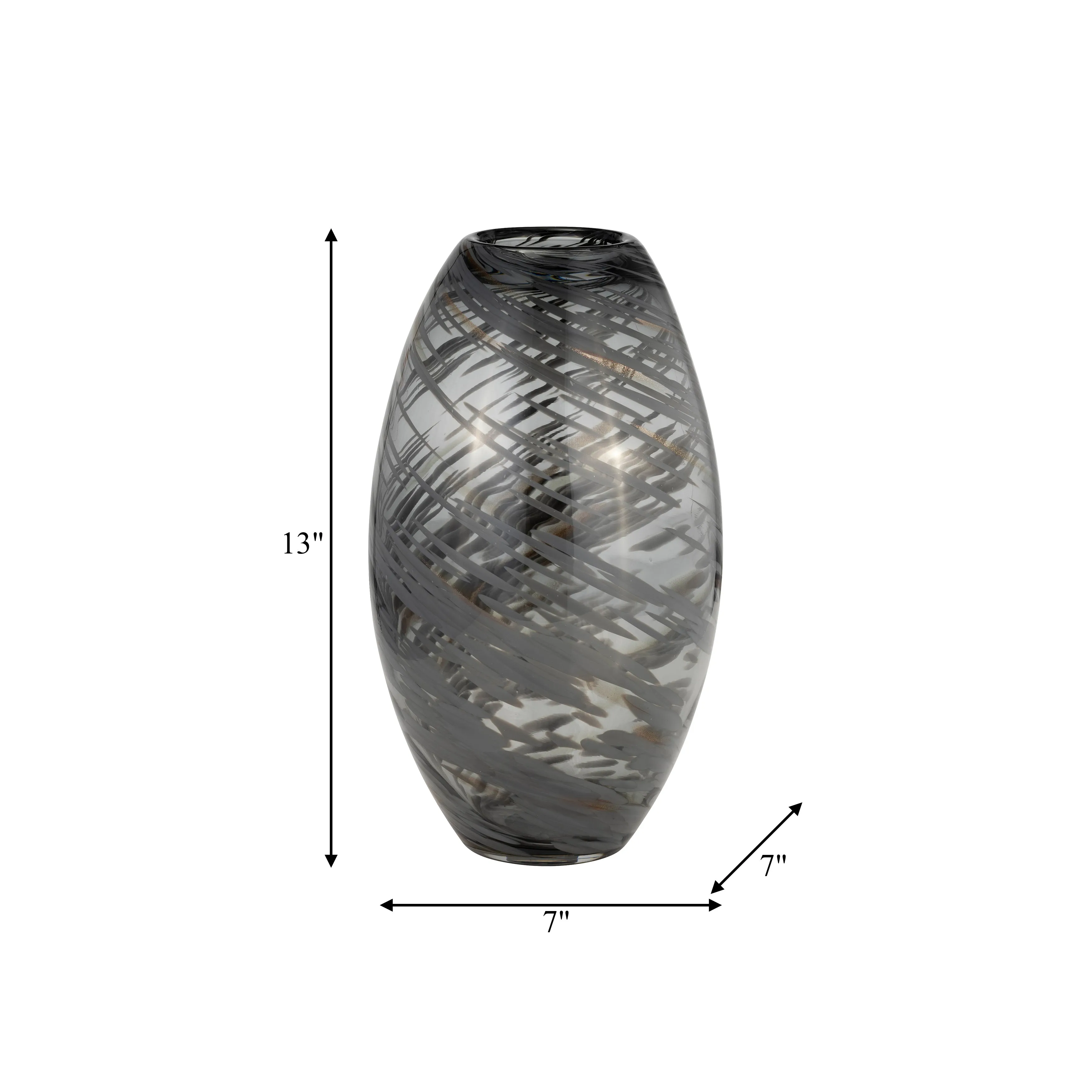GLASS, 13"H SWIRL VASE, BLACK