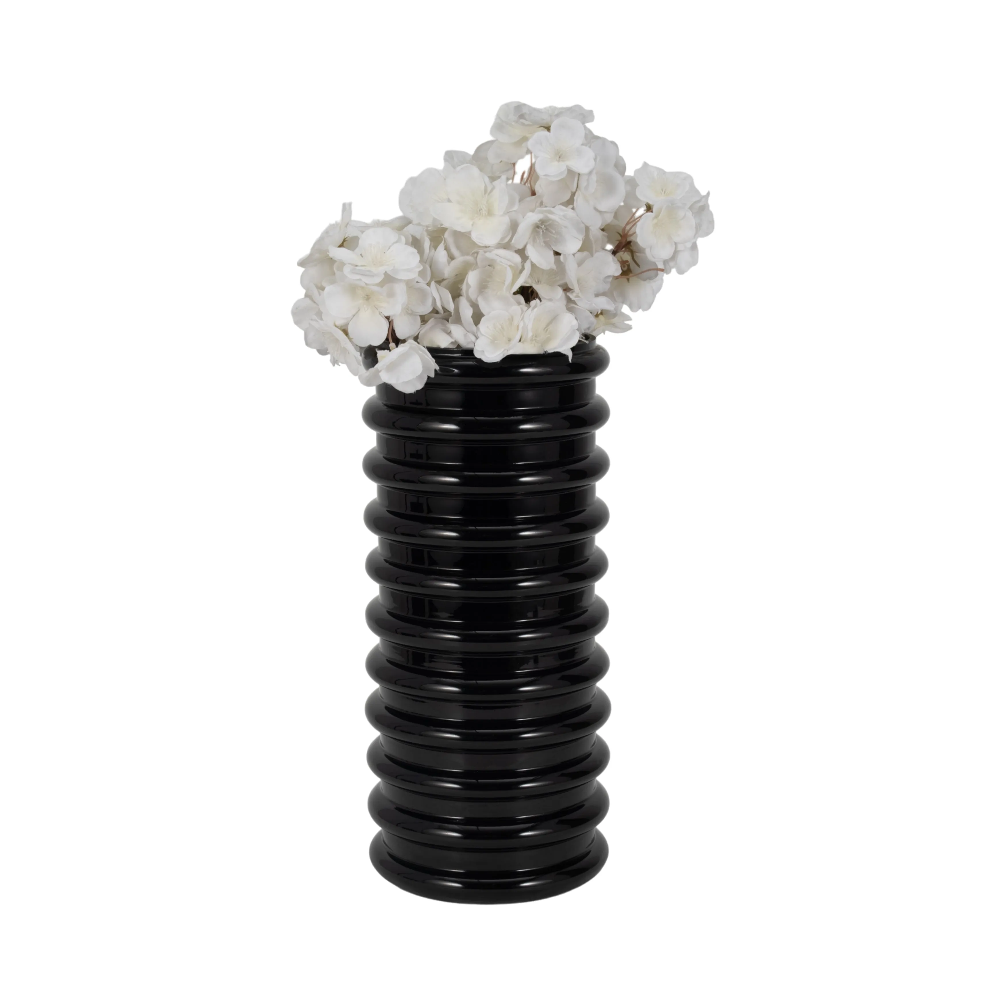 GLASS, 14"H, SCALLOP VASE, BLACK
