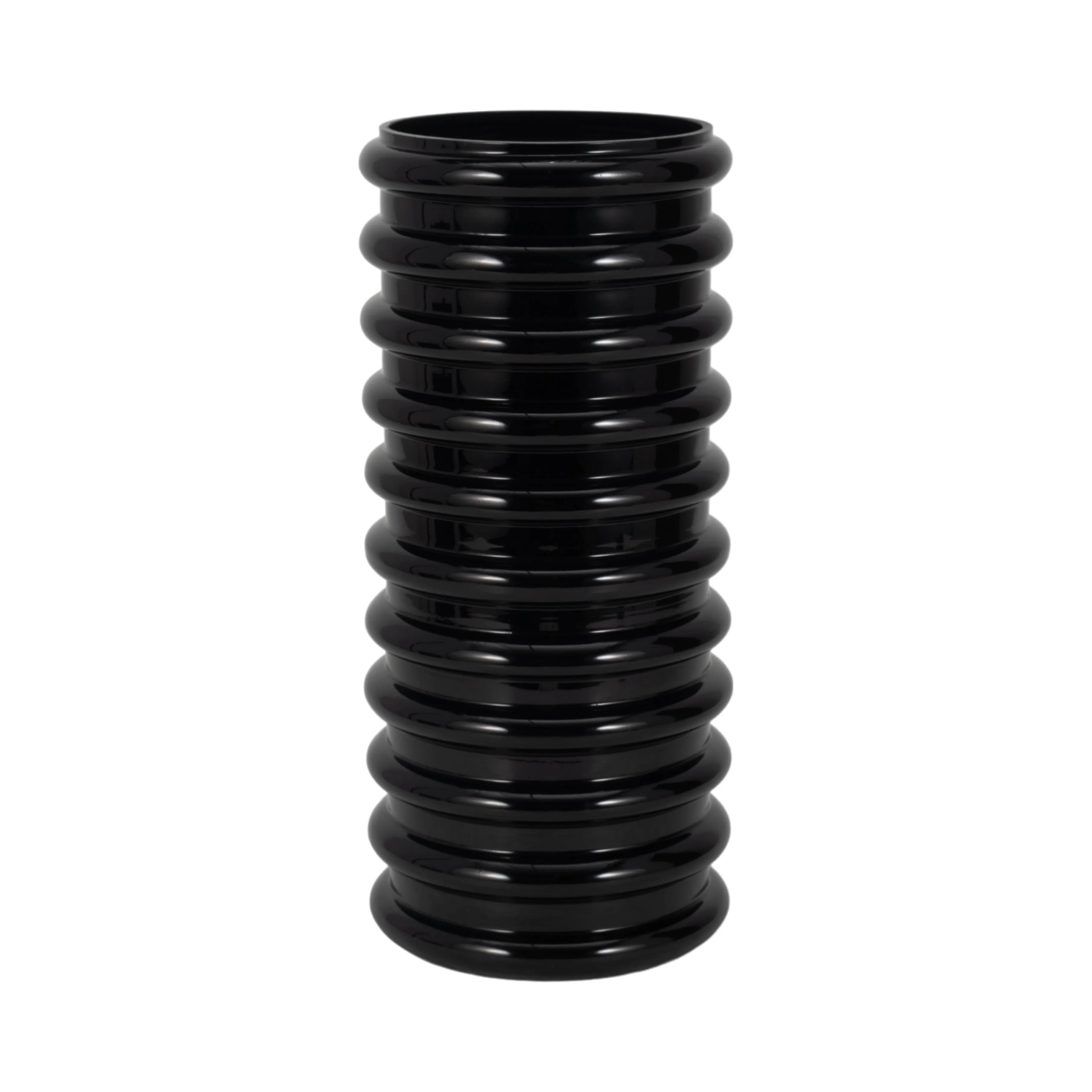 GLASS, 14"H, SCALLOP VASE, BLACK