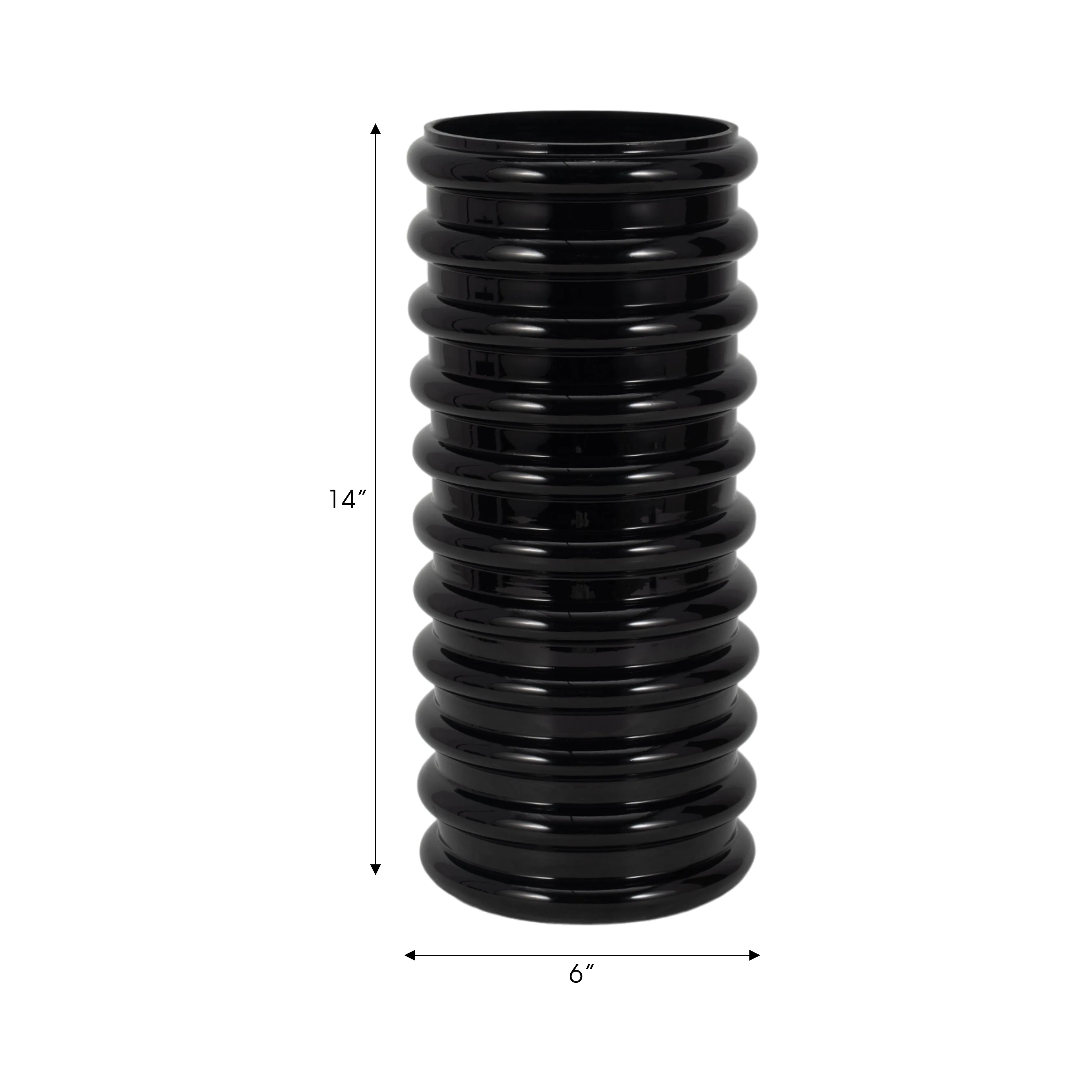 GLASS, 14"H, SCALLOP VASE, BLACK