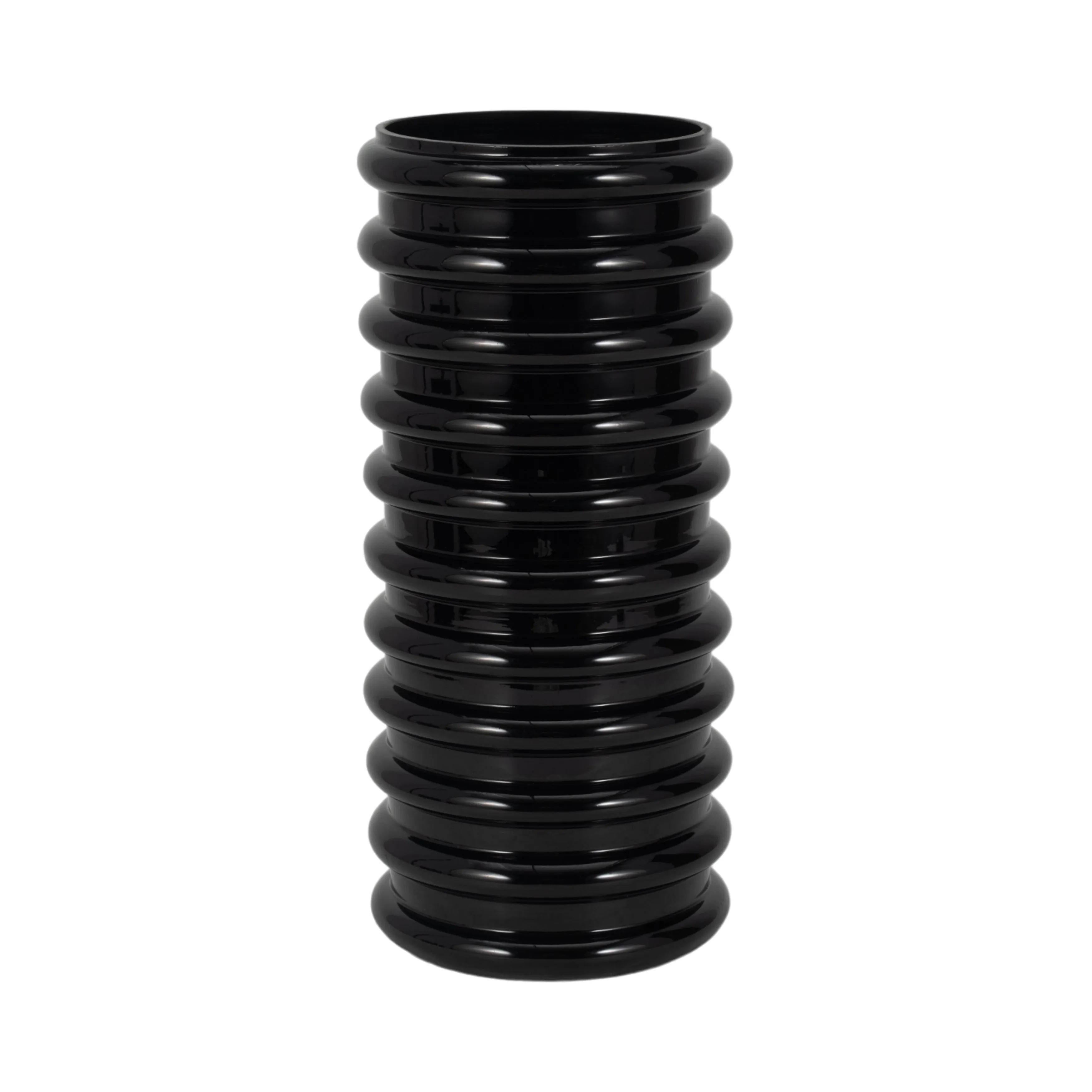 GLASS, 14"H, SCALLOP VASE, BLACK
