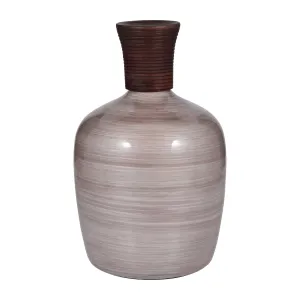 GLASS, 16" WOODEN TOP VASE, BLUSH