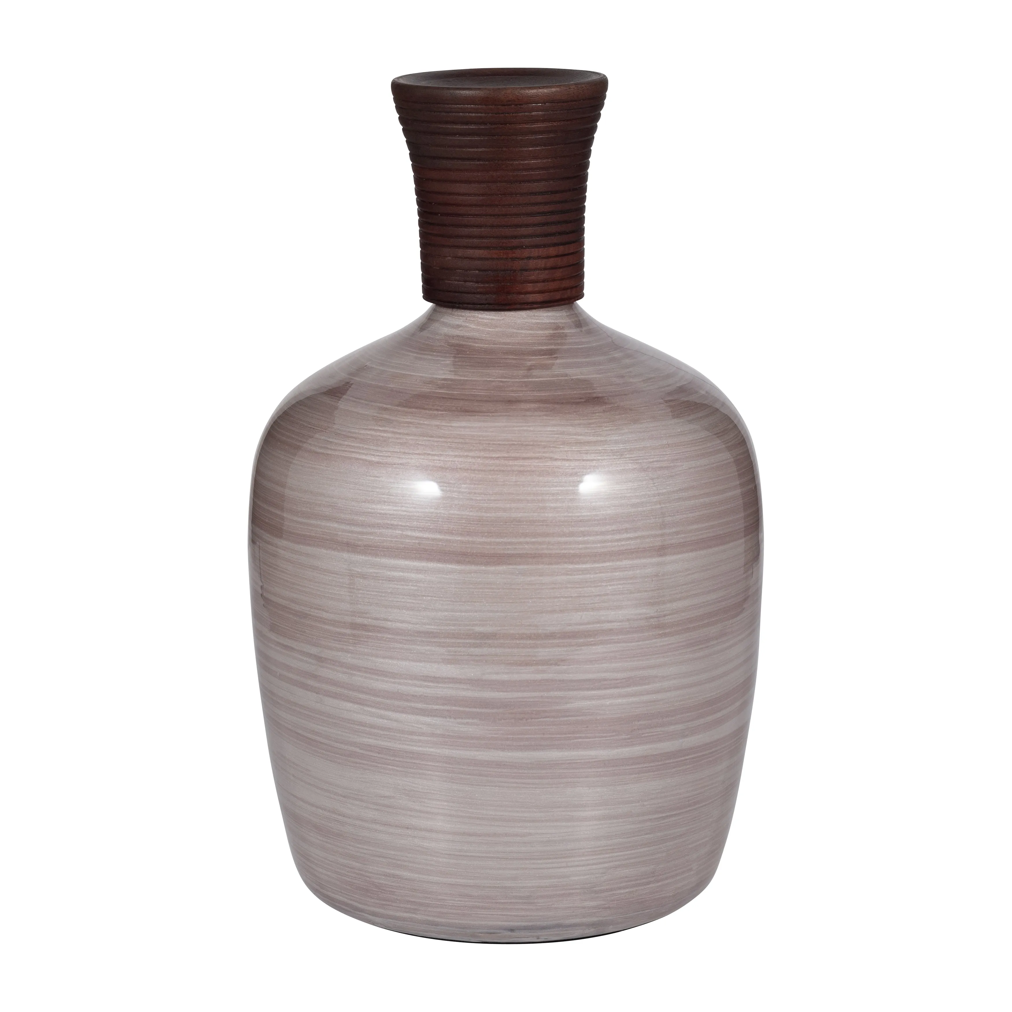 GLASS, 16" WOODEN TOP VASE, BLUSH
