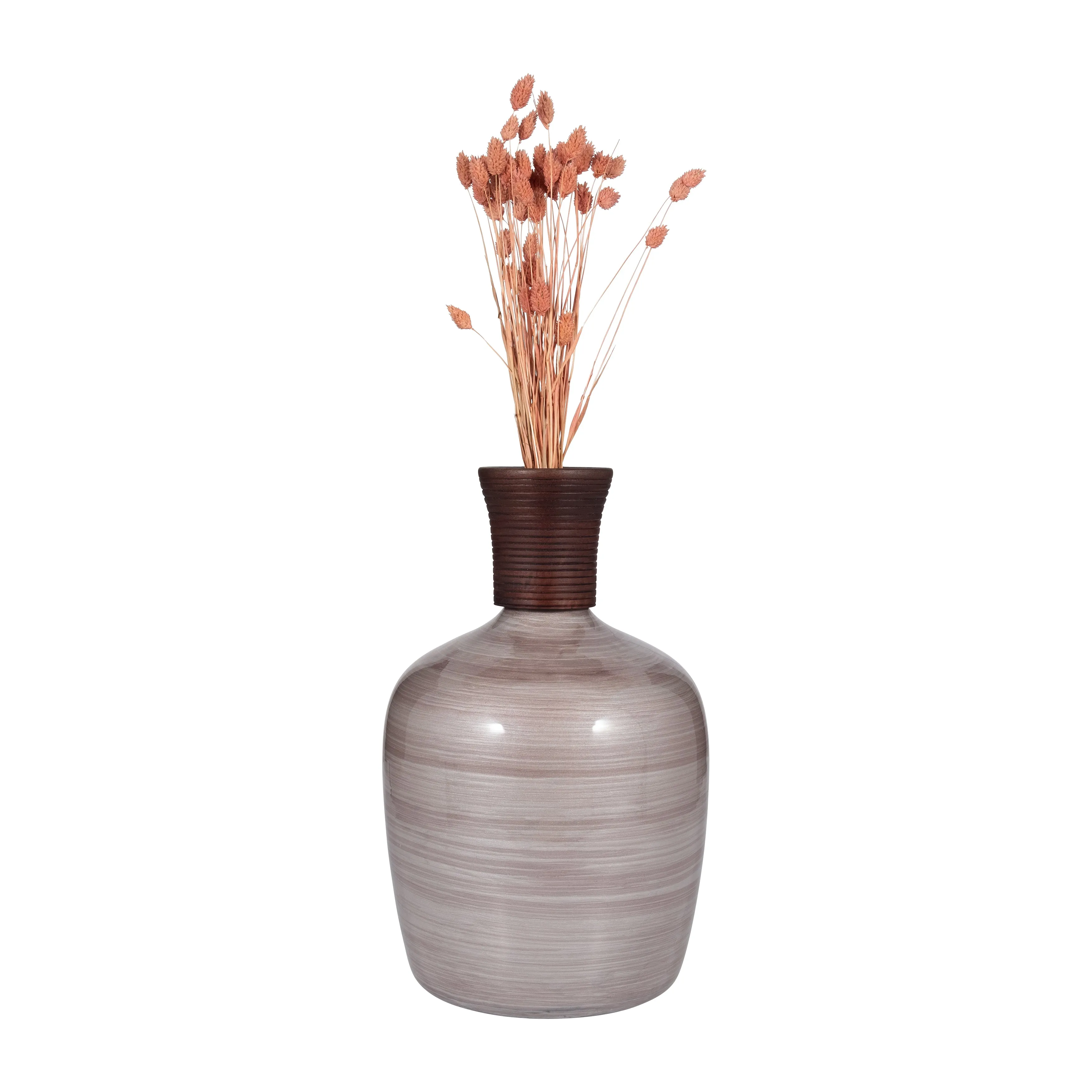 GLASS, 16" WOODEN TOP VASE, BLUSH
