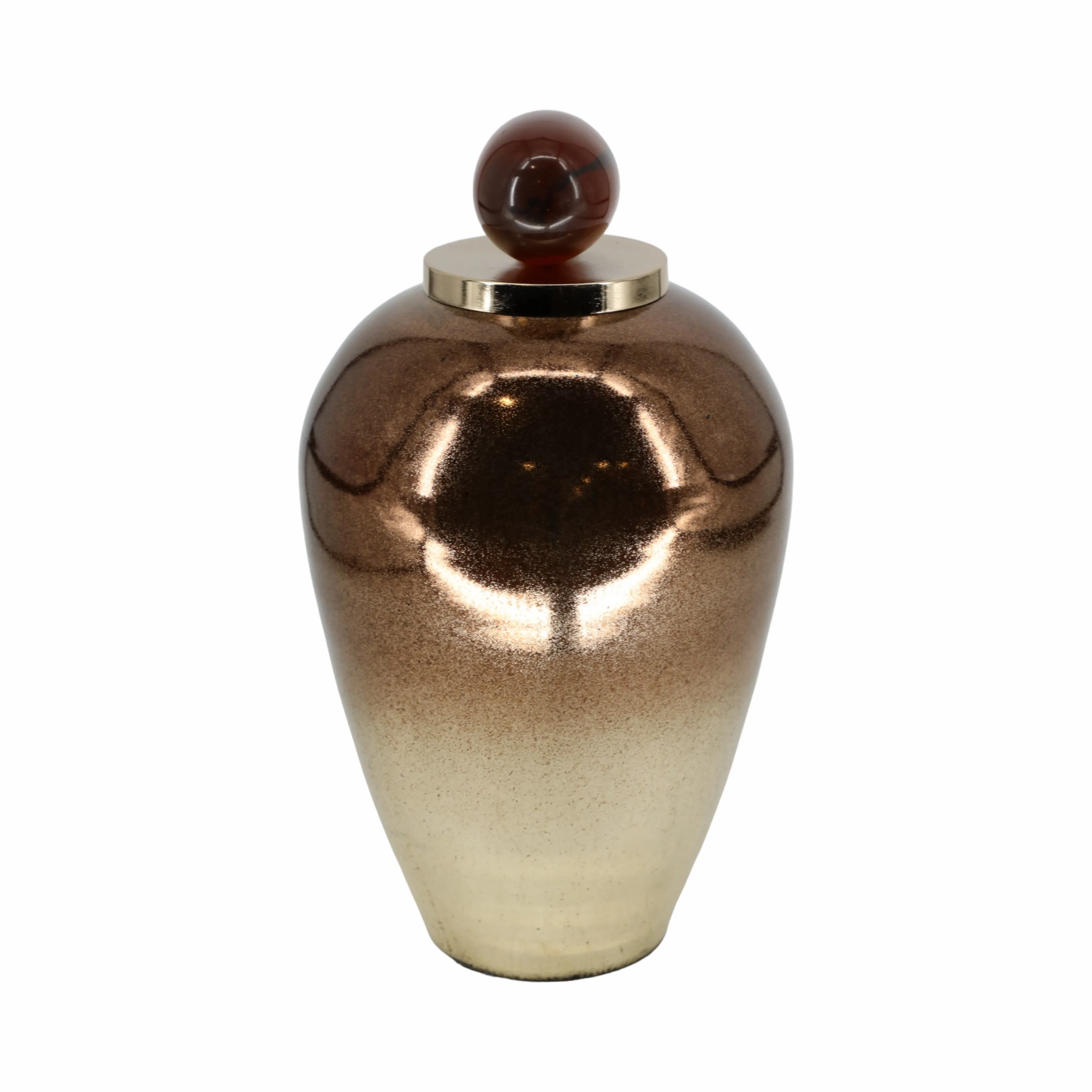 GLASS, 17" TEMPLE VASE W/ RESIN TOPPER, COPPER