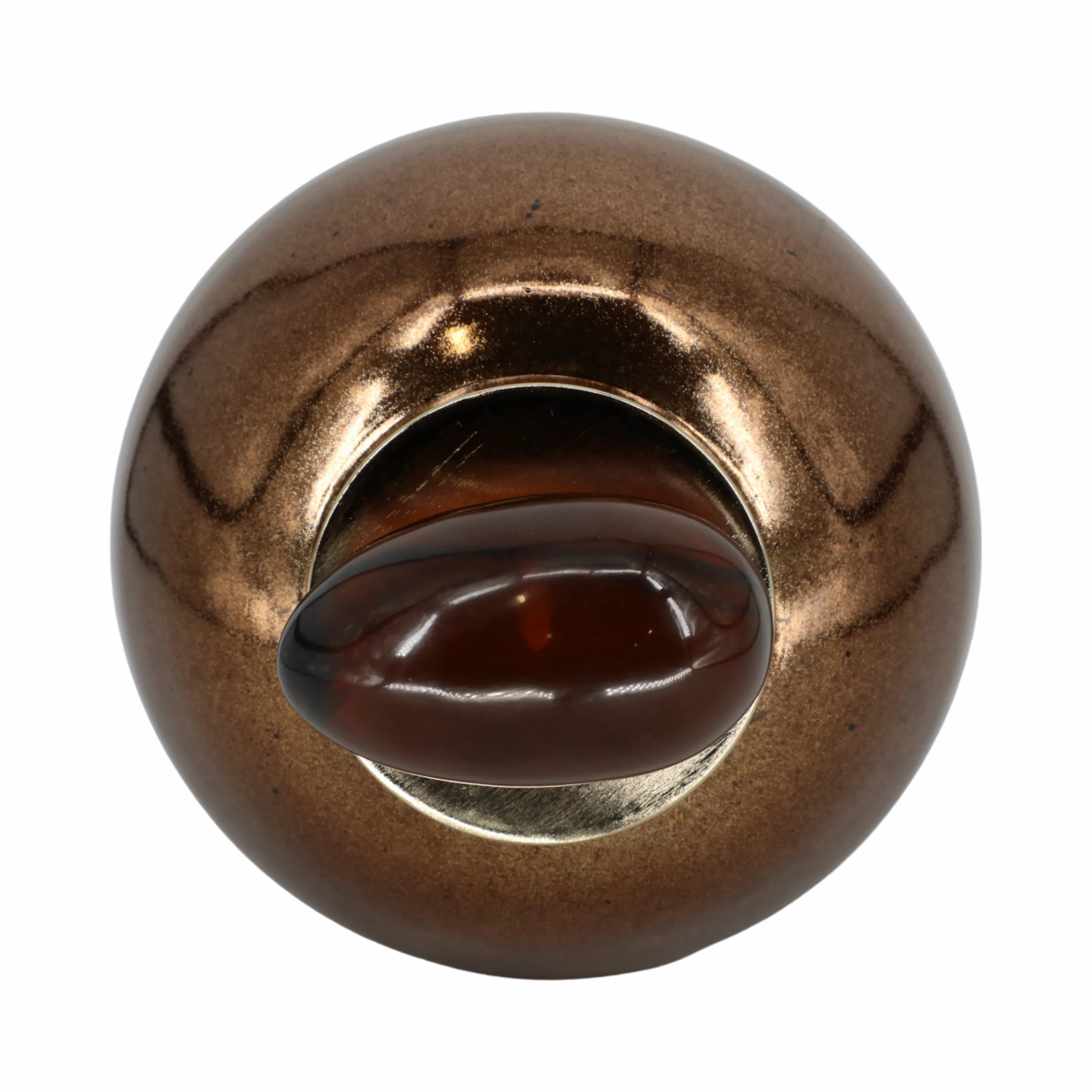 GLASS, 17" TEMPLE VASE W/ RESIN TOPPER, COPPER