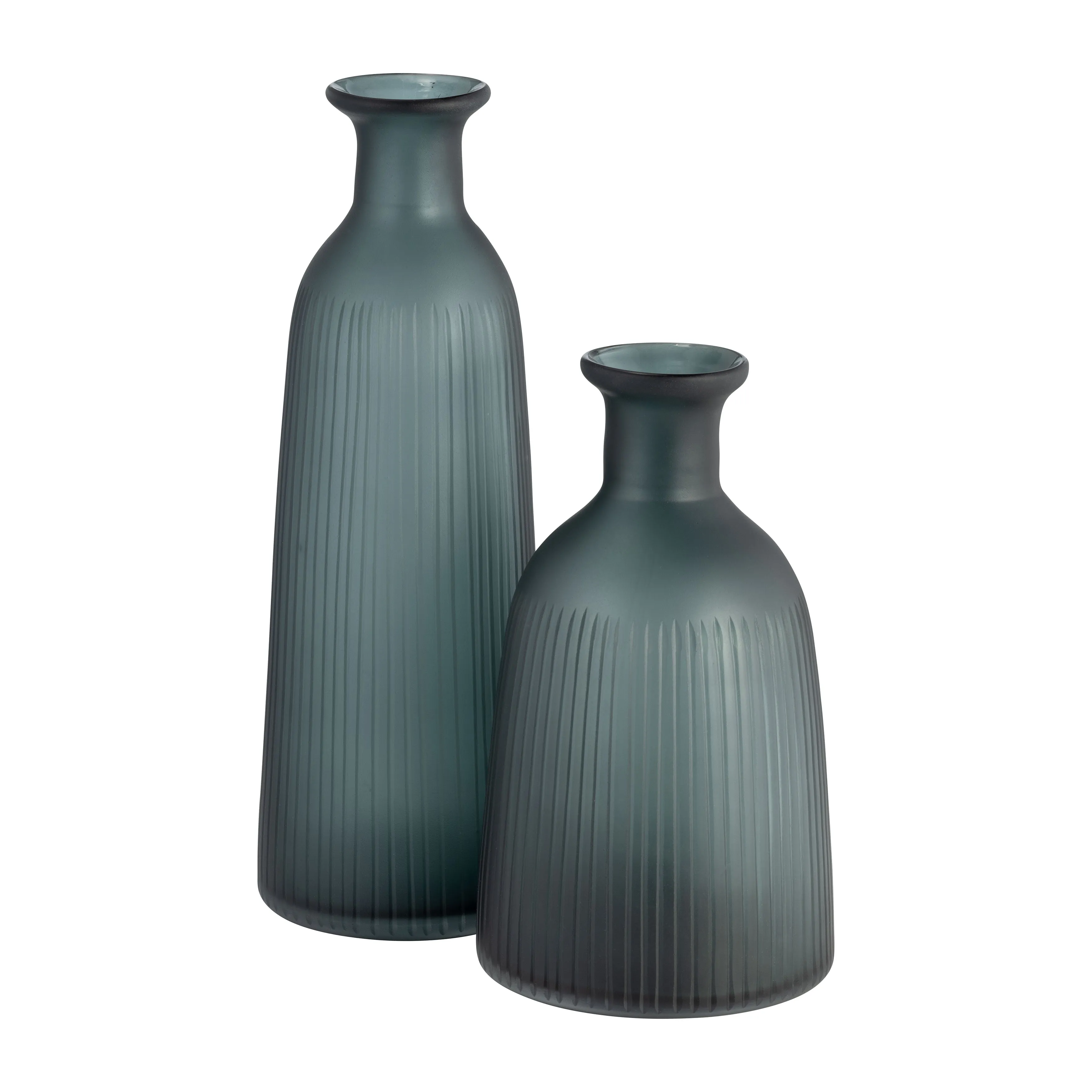 GLASS, 17"H VASE W/ LID, BLUE/GRAY