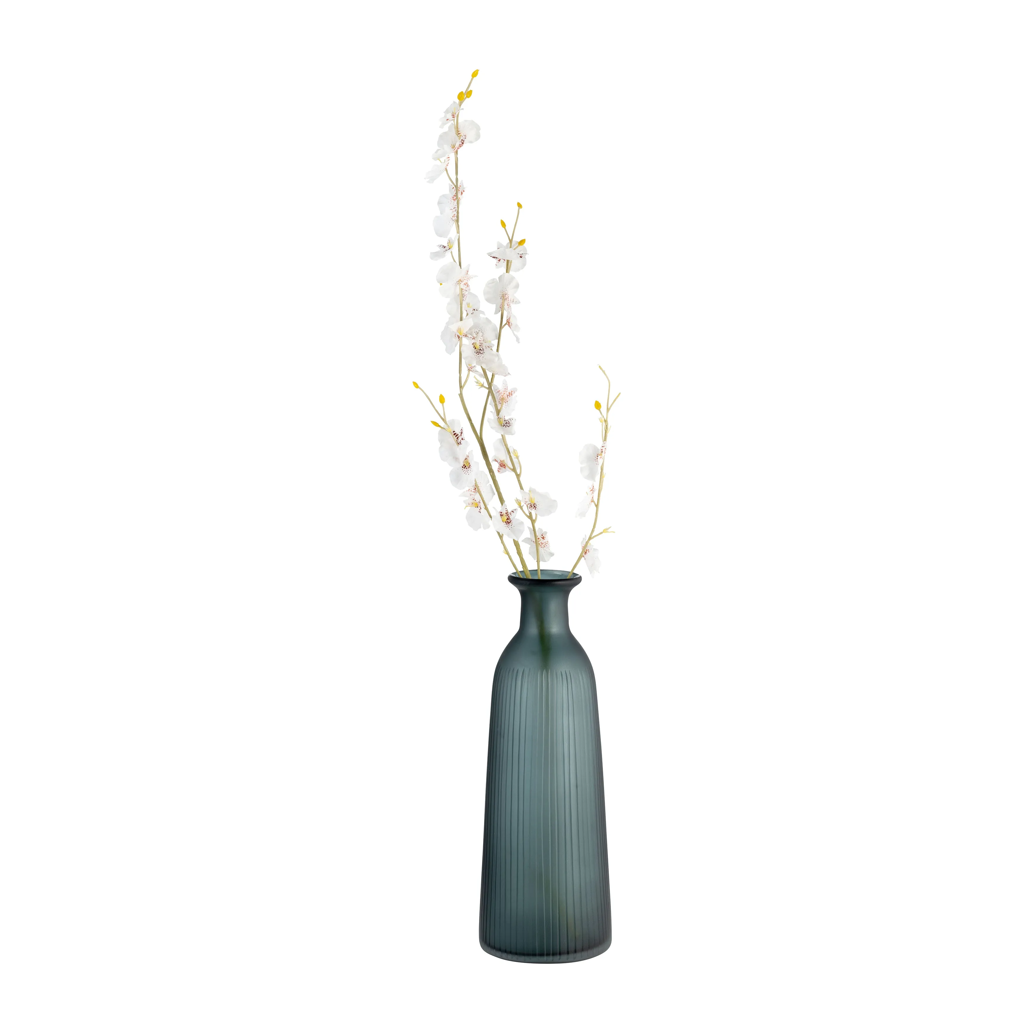 GLASS, 17"H VASE W/ LID, BLUE/GRAY