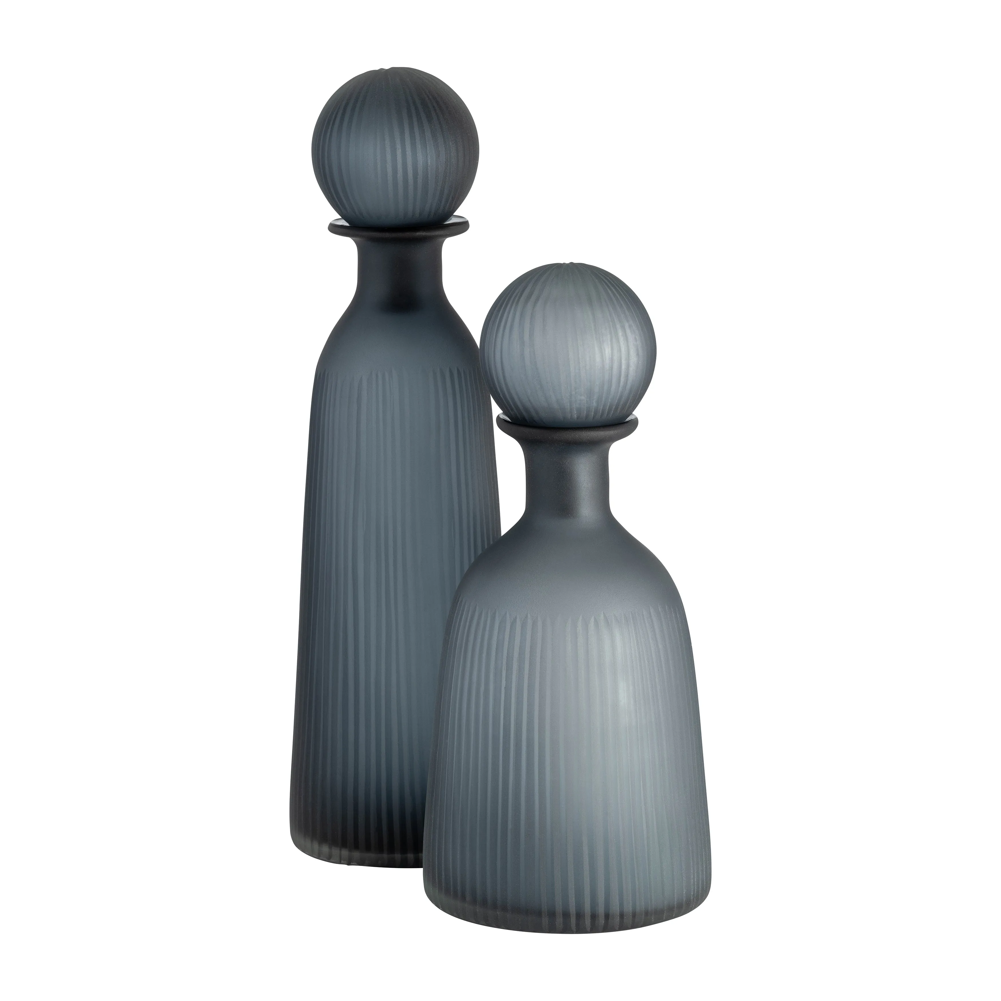 GLASS, 17"H VASE W/ LID, BLUE/GRAY