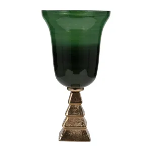 GLASS, 19" 5TH AVE VASE ON STAND, GREEN/GOLD