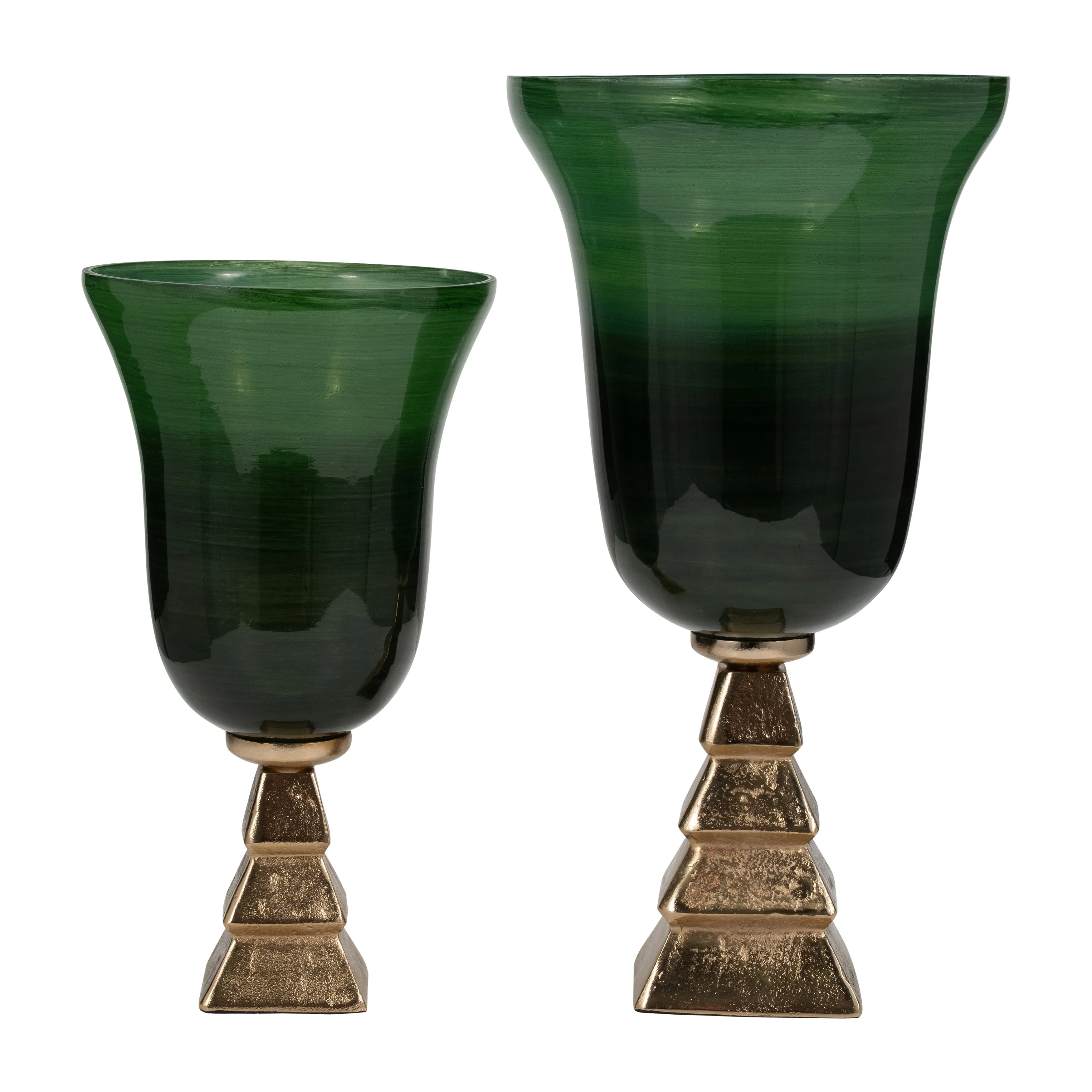 GLASS, 19" 5TH AVE VASE ON STAND, GREEN/GOLD