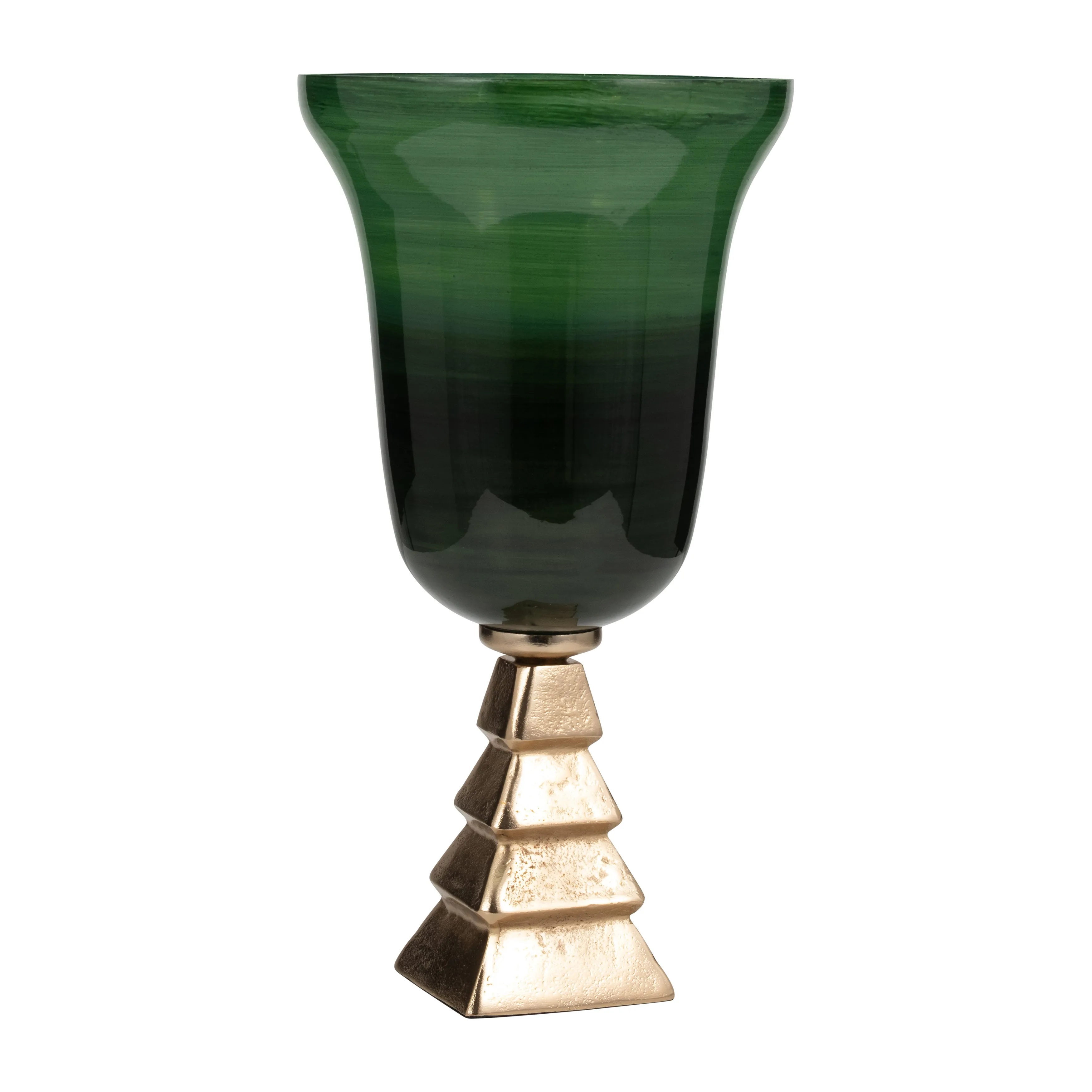 GLASS, 19" 5TH AVE VASE ON STAND, GREEN/GOLD