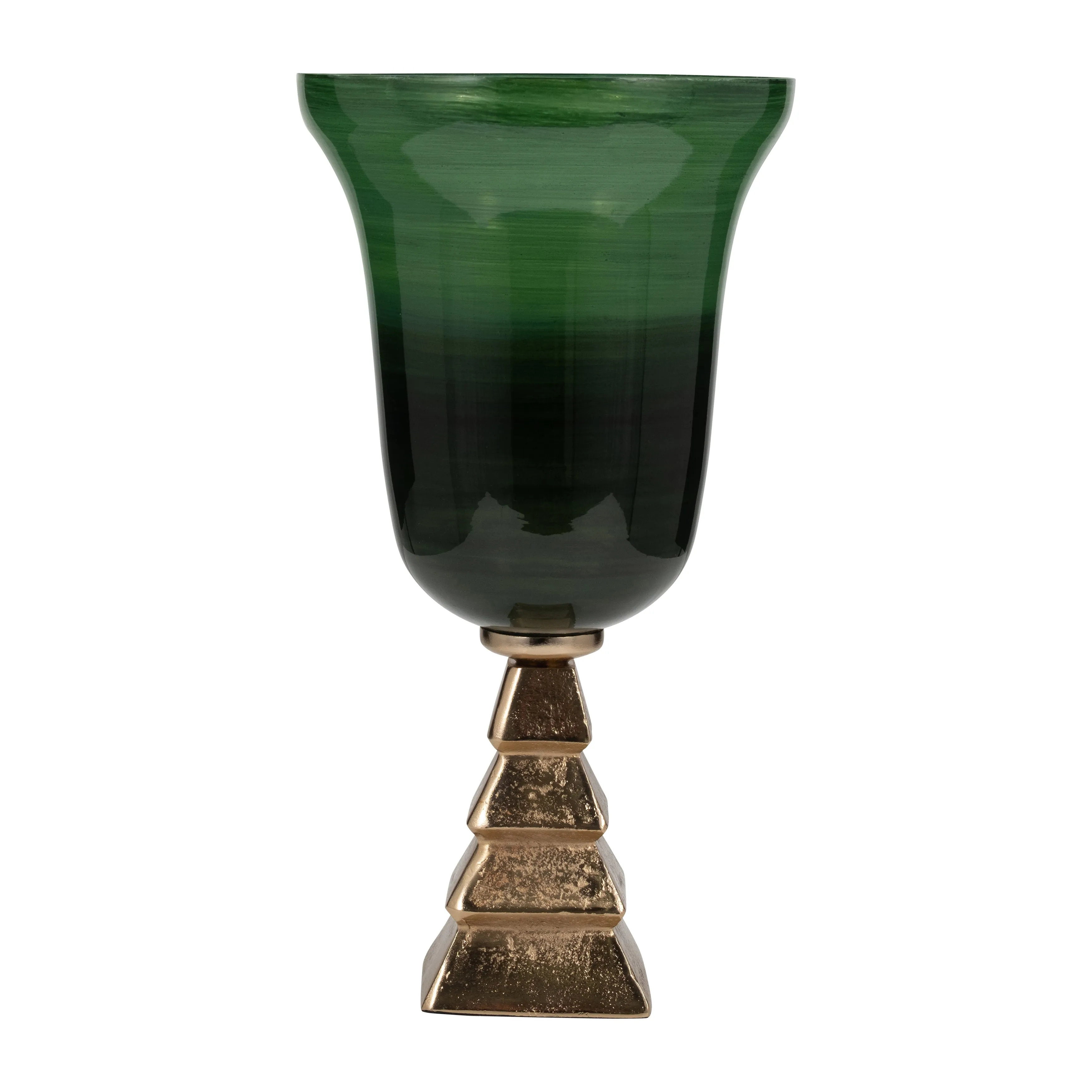 GLASS, 19" 5TH AVE VASE ON STAND, GREEN/GOLD