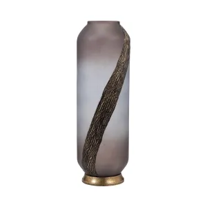 GLASS, 20" METALLIC DETAIL VASE,  BLUSH
