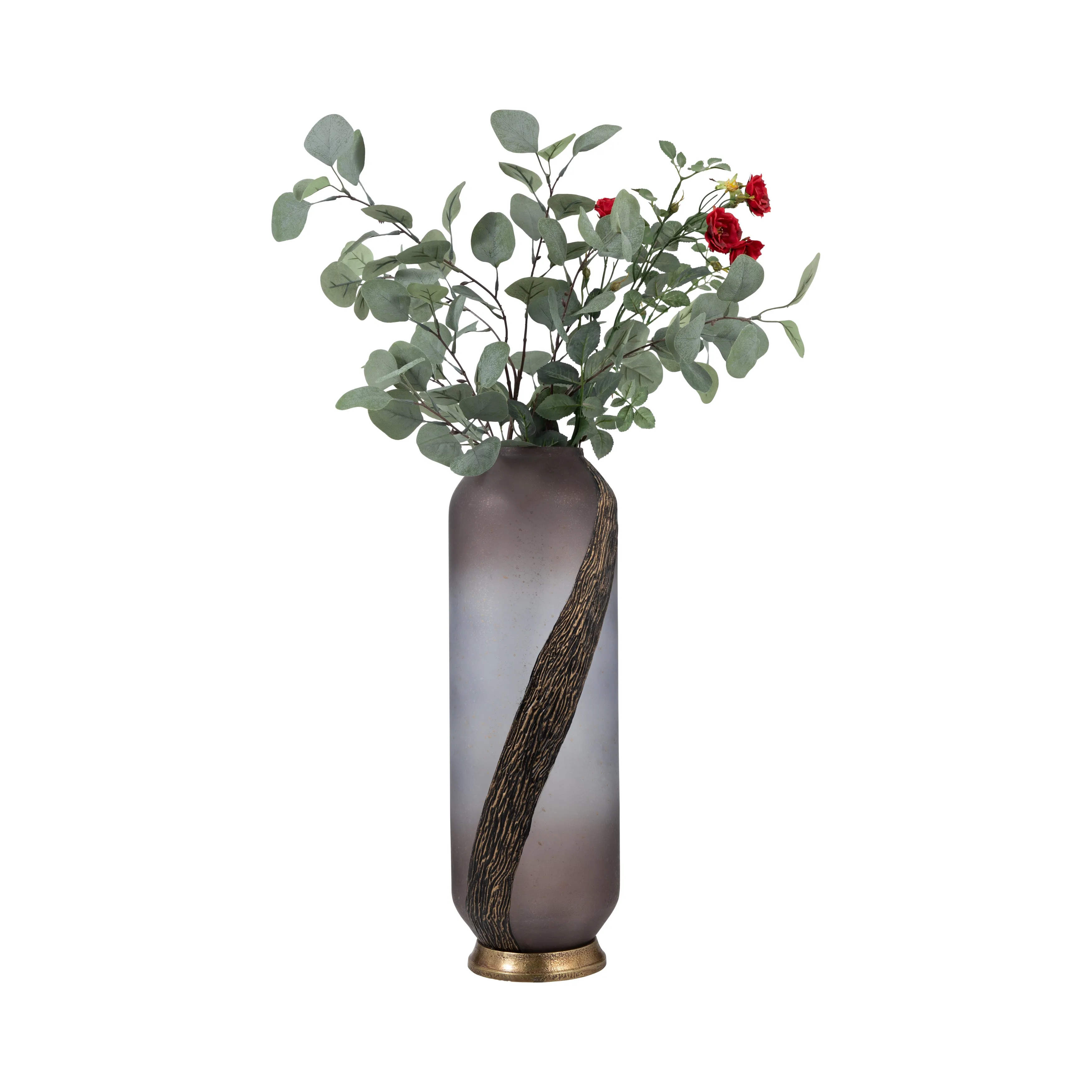 GLASS, 20" METALLIC DETAIL VASE,  BLUSH