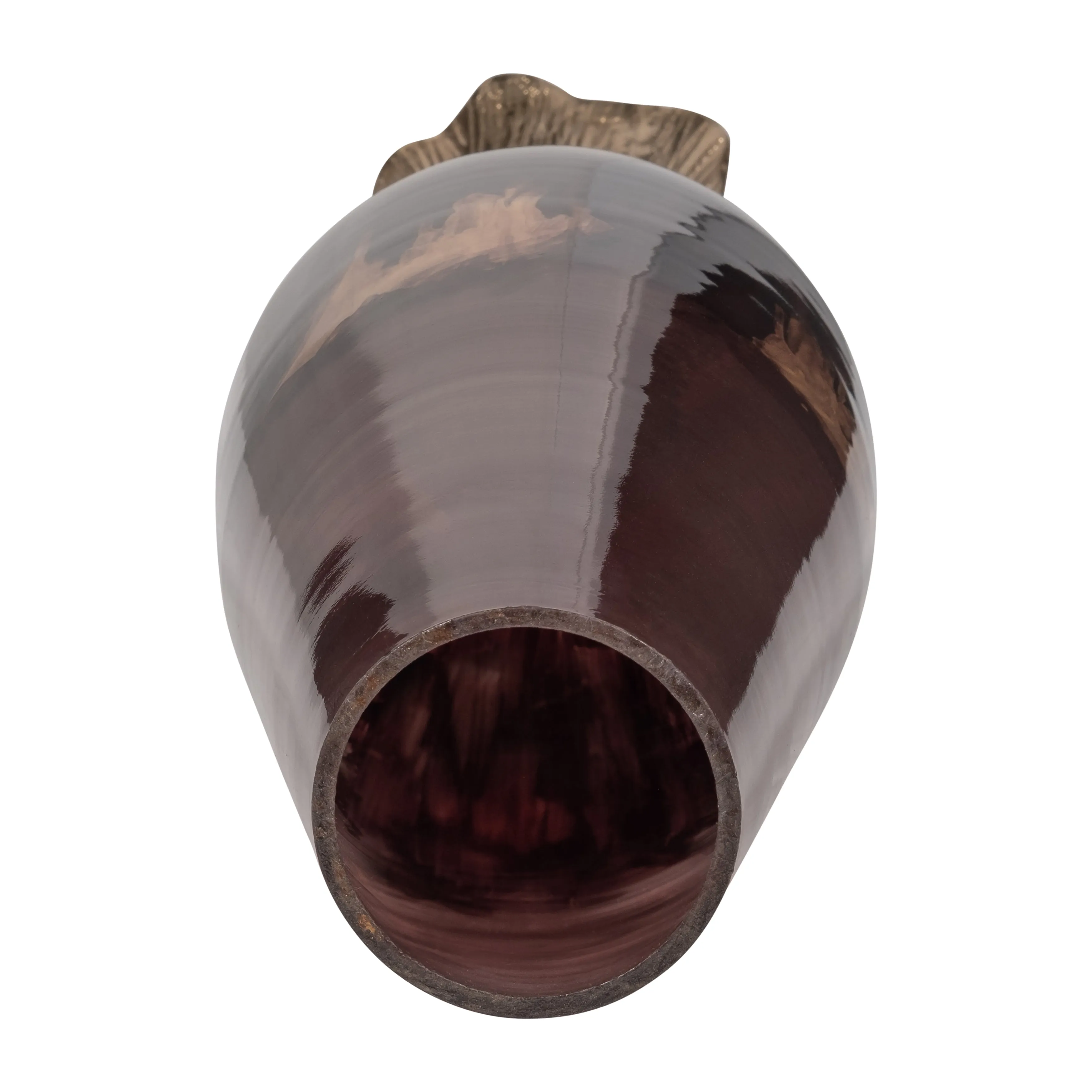 GLASS, 20" VASE W/ LEAF BASE, BRONZE