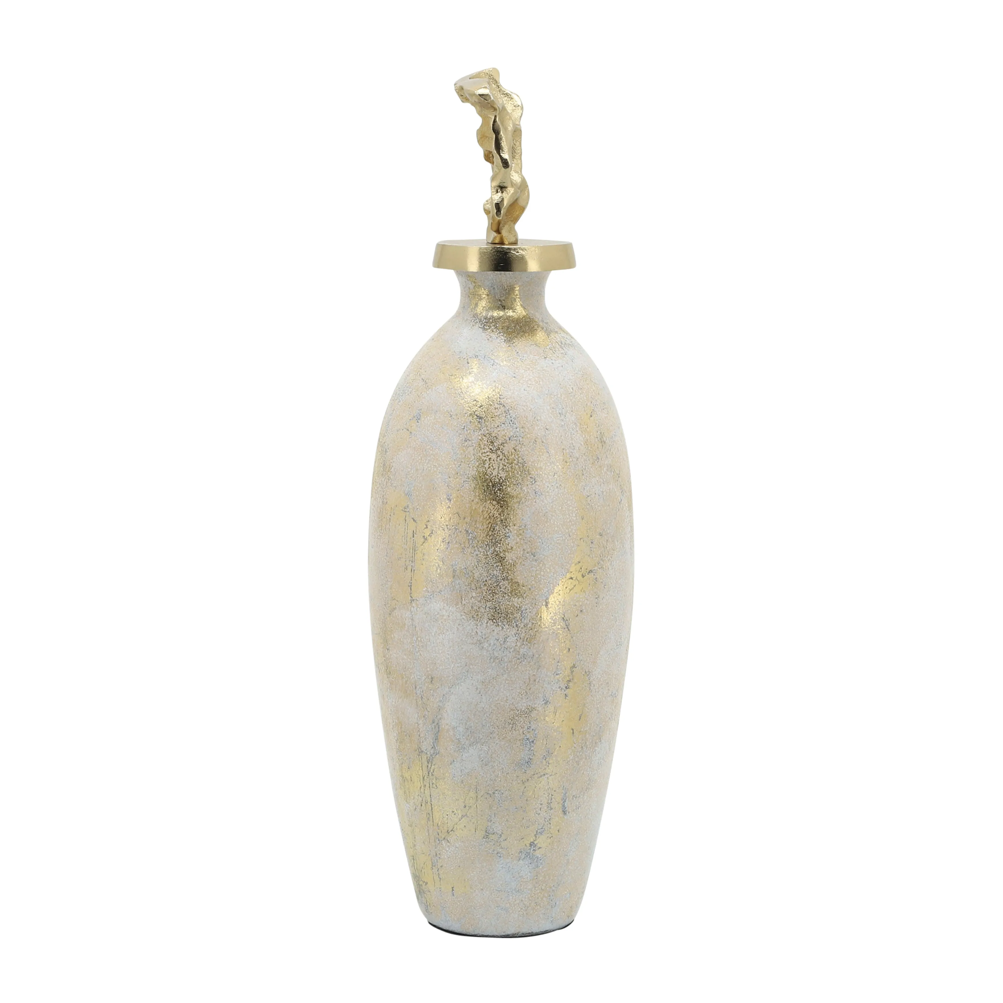 GLASS, 23"H METAL VASE TRIBAL TOPPER,  WHITE/GOLD