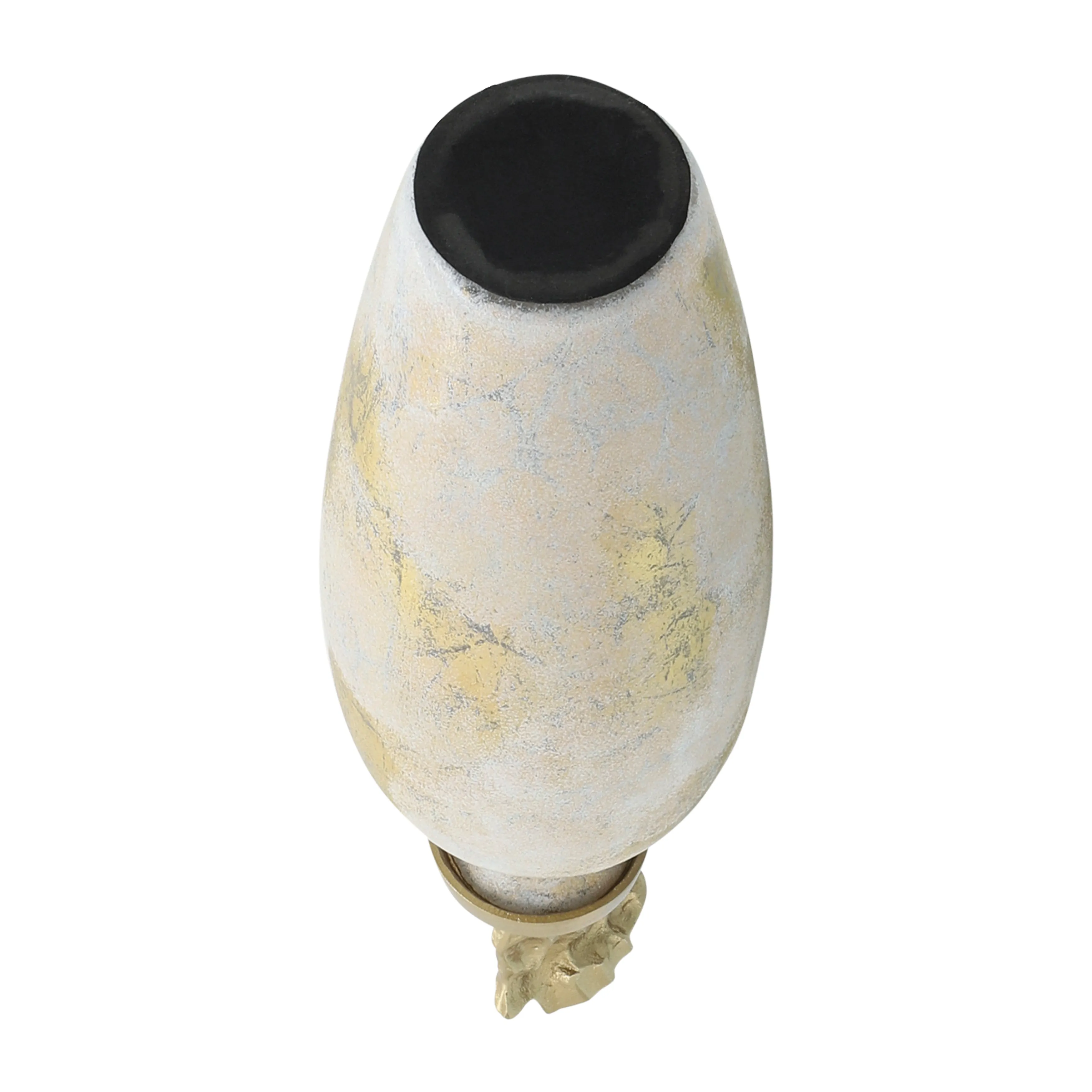 GLASS, 23"H METAL VASE TRIBAL TOPPER,  WHITE/GOLD