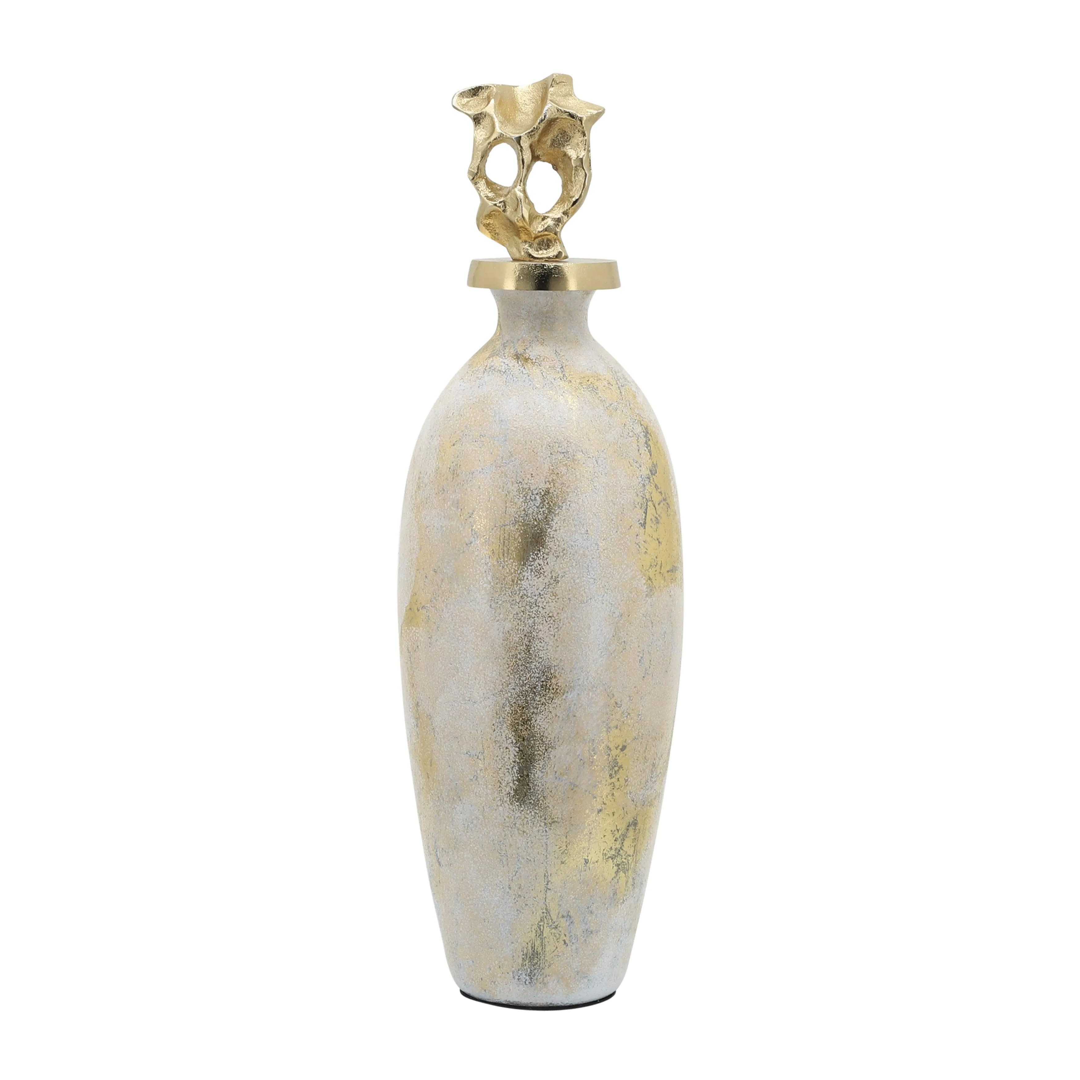 GLASS, 23"H METAL VASE TRIBAL TOPPER,  WHITE/GOLD