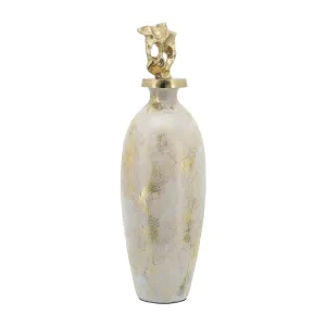 GLASS, 23"H METAL VASE TRIBAL TOPPER,  WHITE/GOLD