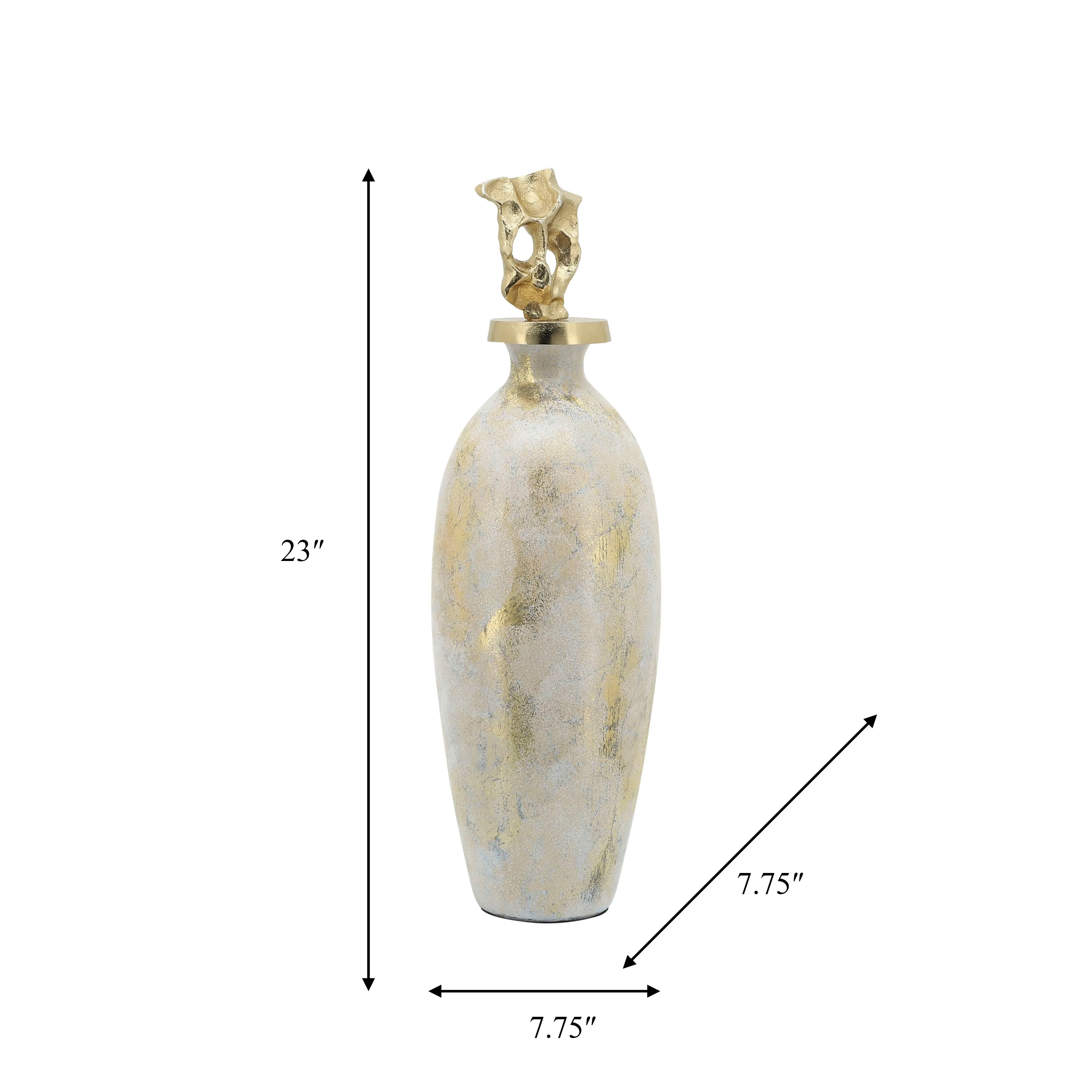 GLASS, 23"H METAL VASE TRIBAL TOPPER,  WHITE/GOLD