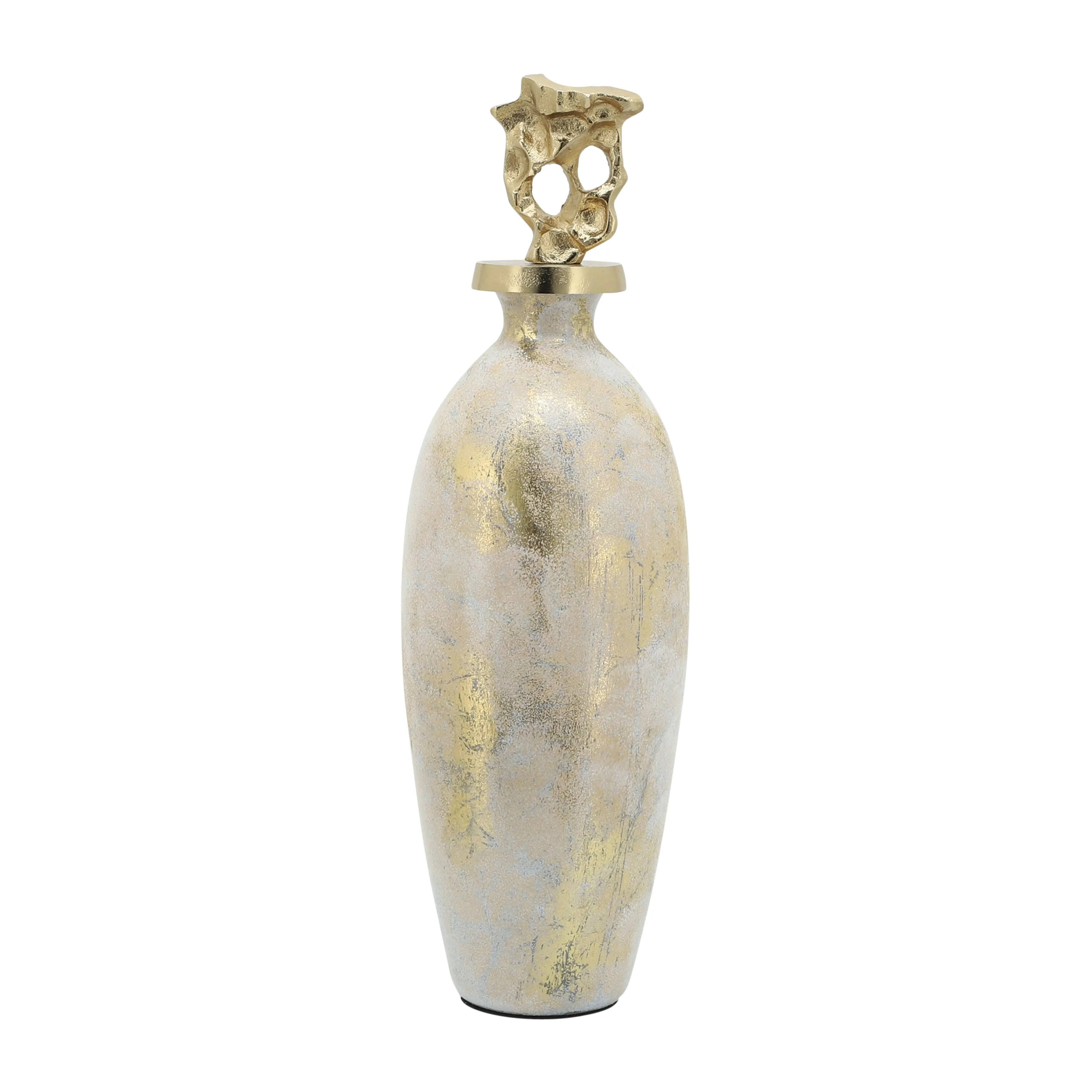 GLASS, 23"H METAL VASE TRIBAL TOPPER,  WHITE/GOLD