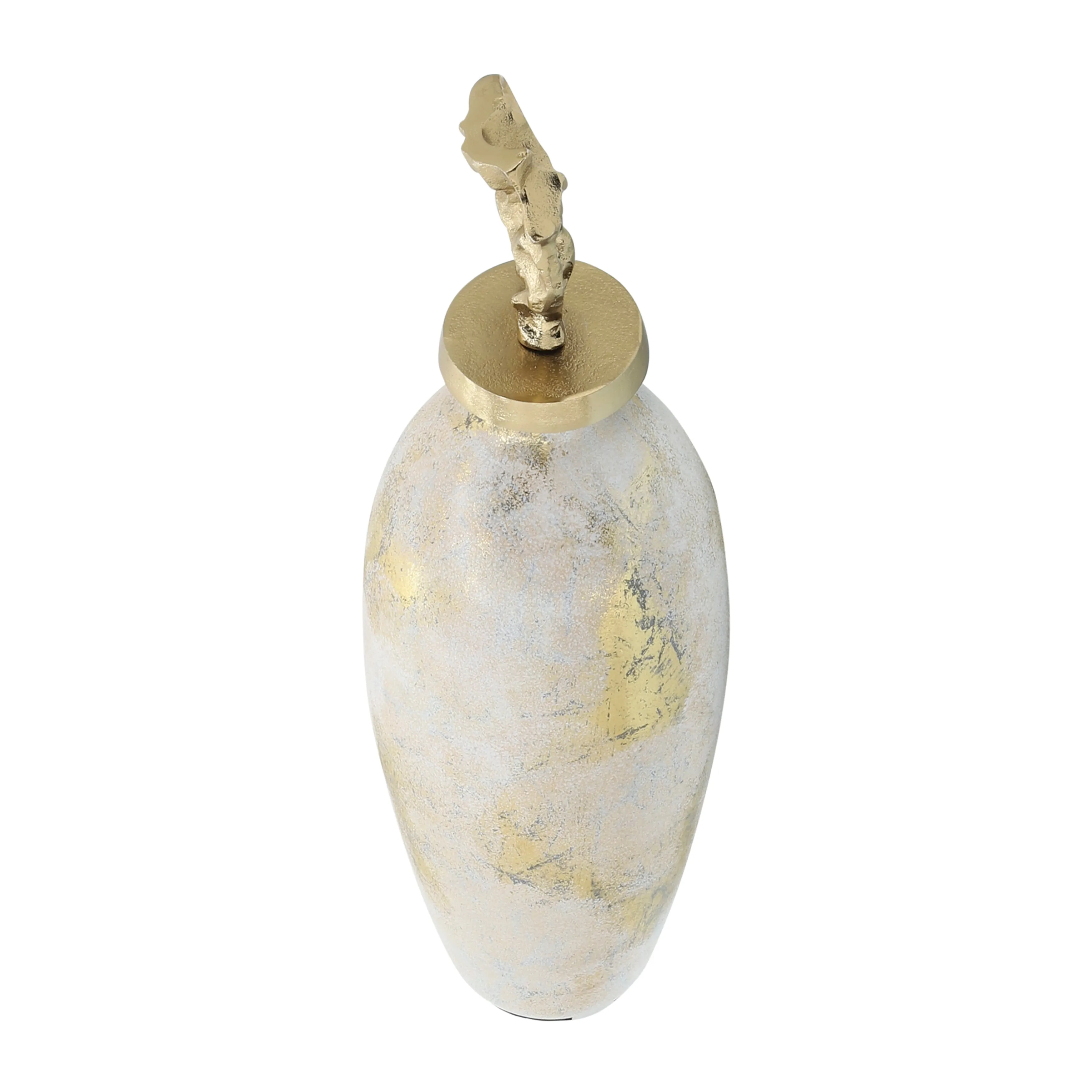 GLASS, 23"H METAL VASE TRIBAL TOPPER,  WHITE/GOLD