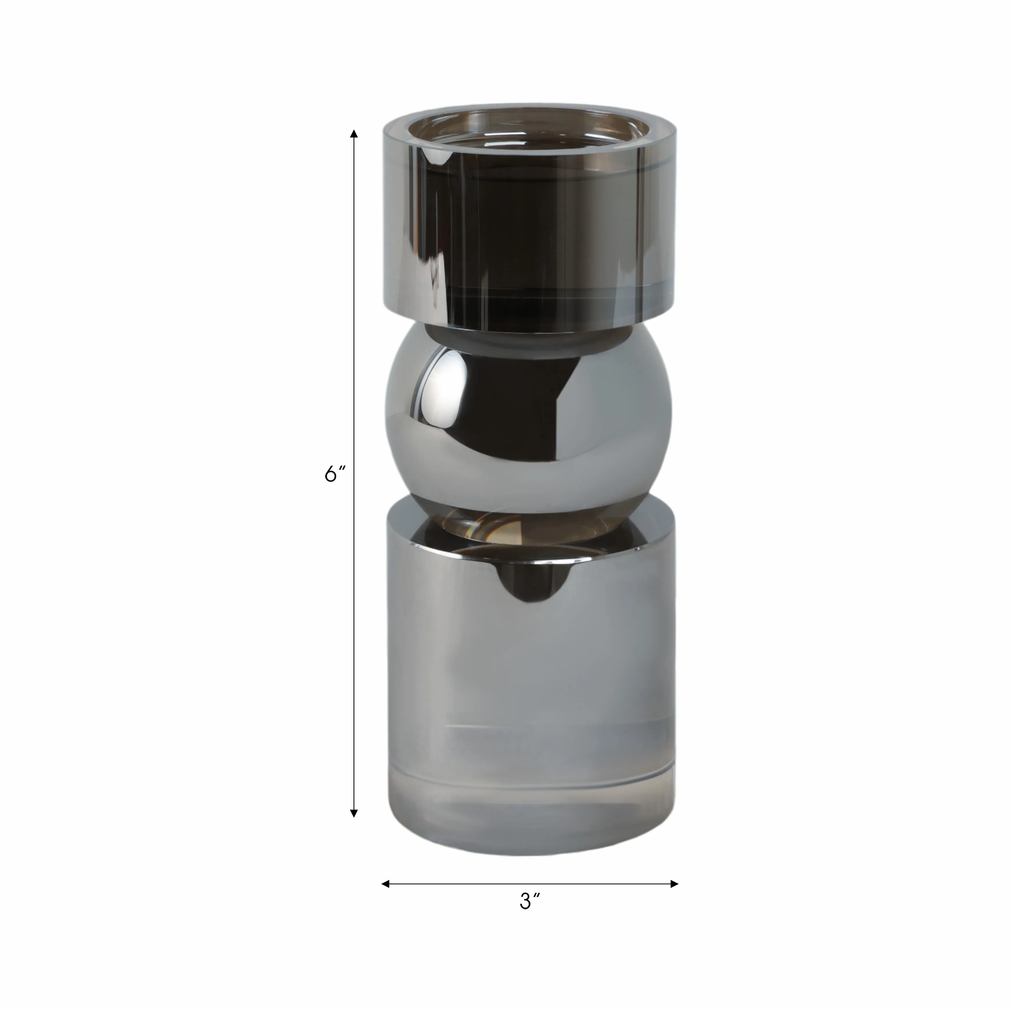 GLASS 6"H PILLAR CANDLE HOLDER, SMOKE