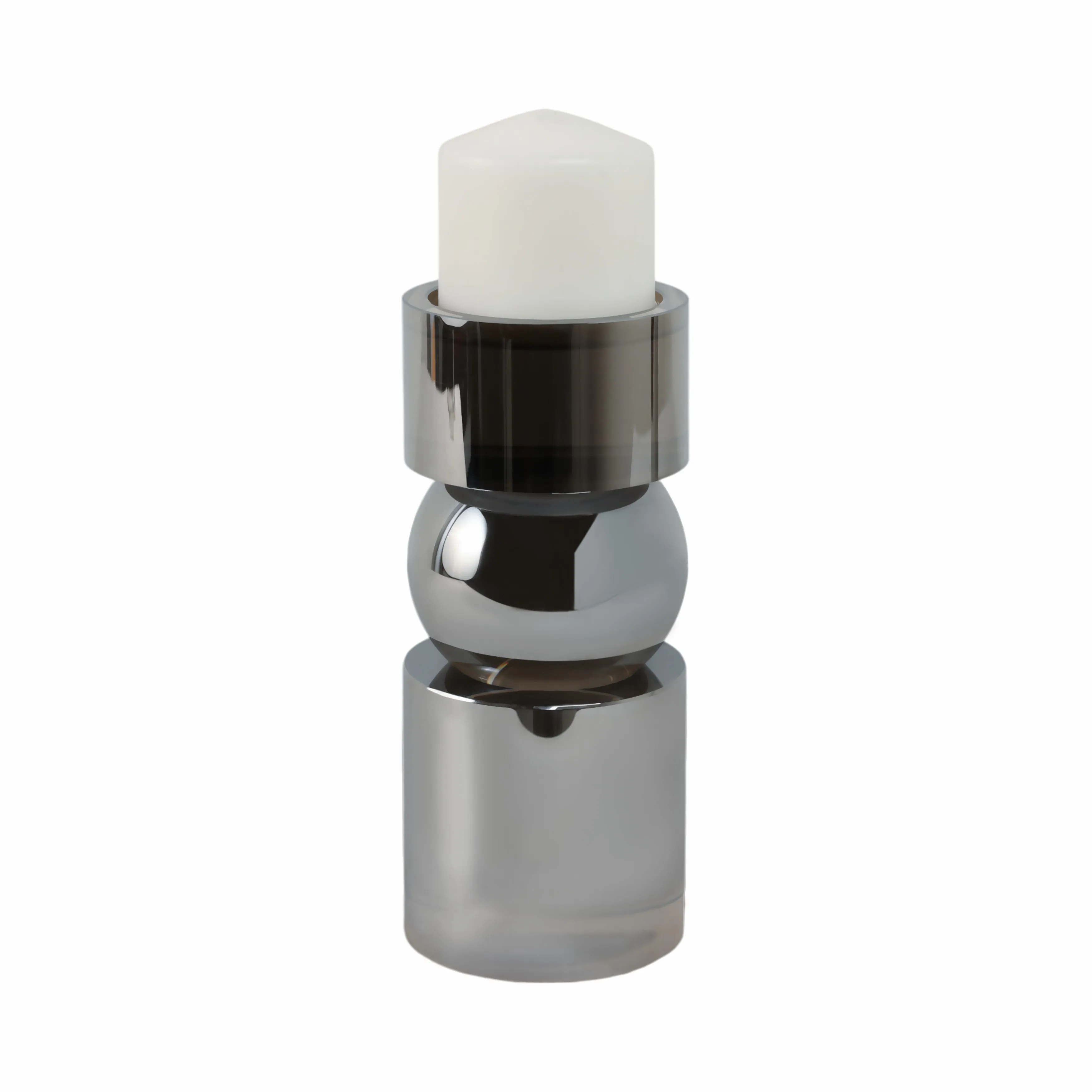 GLASS 6"H PILLAR CANDLE HOLDER, SMOKE