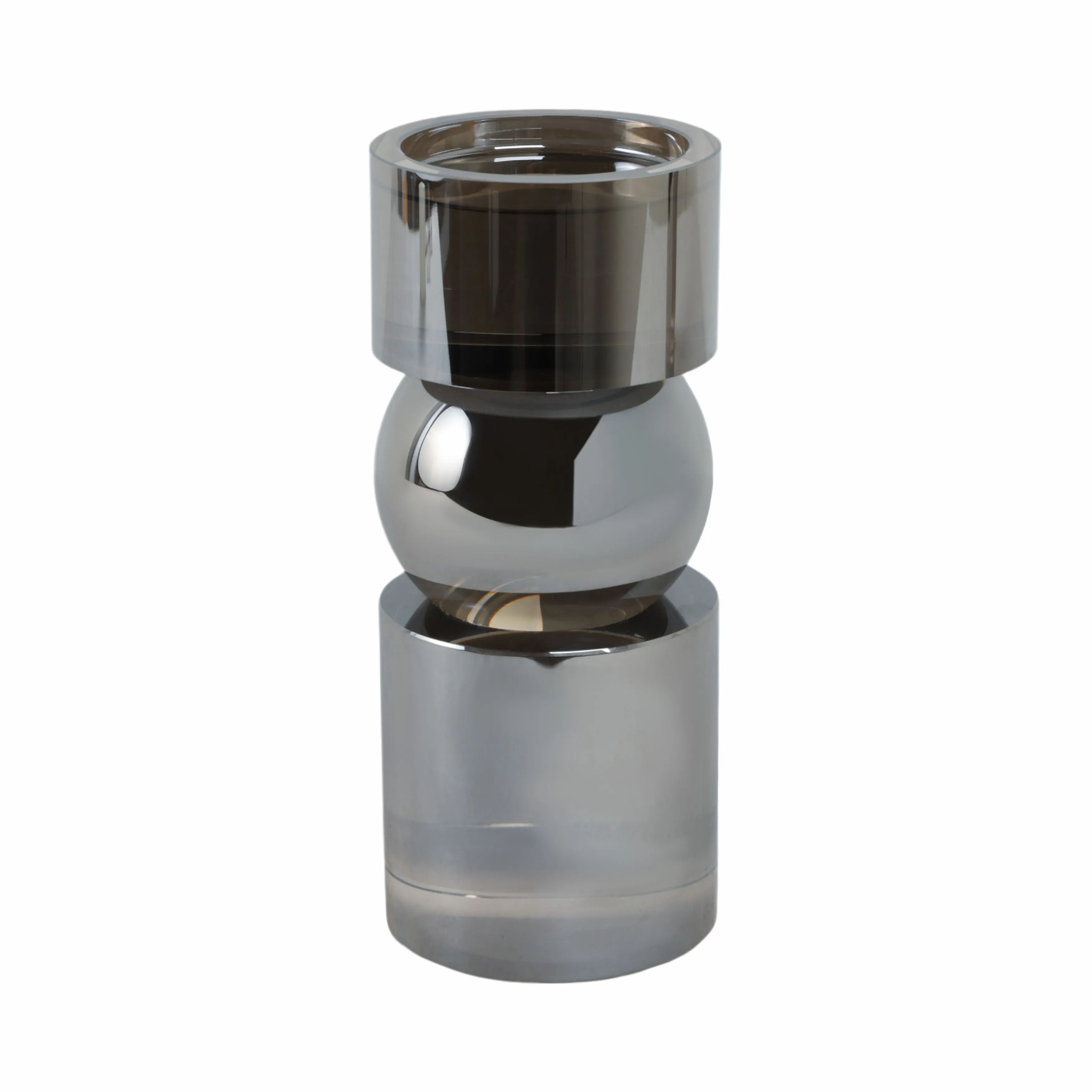 GLASS 6"H PILLAR CANDLE HOLDER, SMOKE