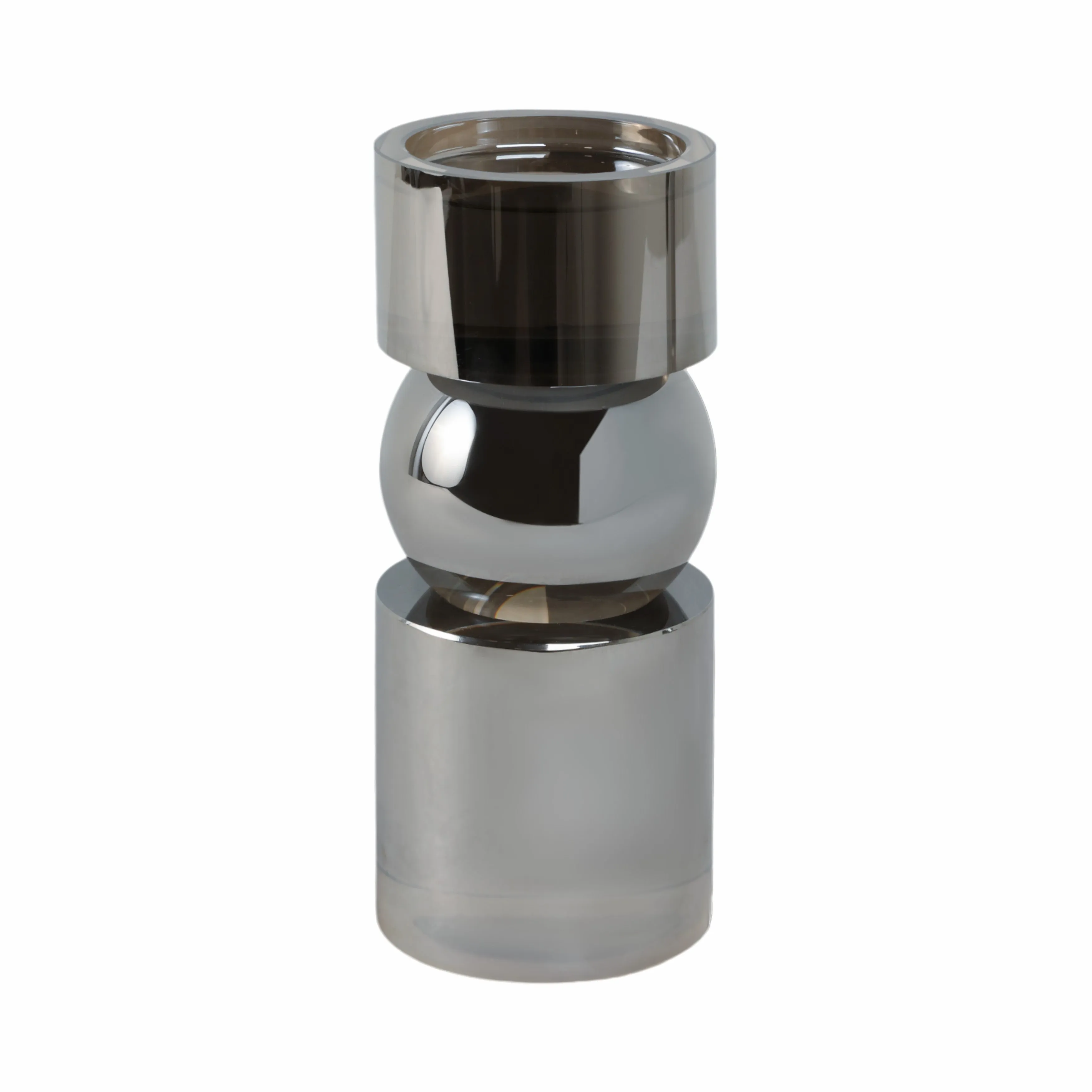 GLASS 6"H PILLAR CANDLE HOLDER, SMOKE
